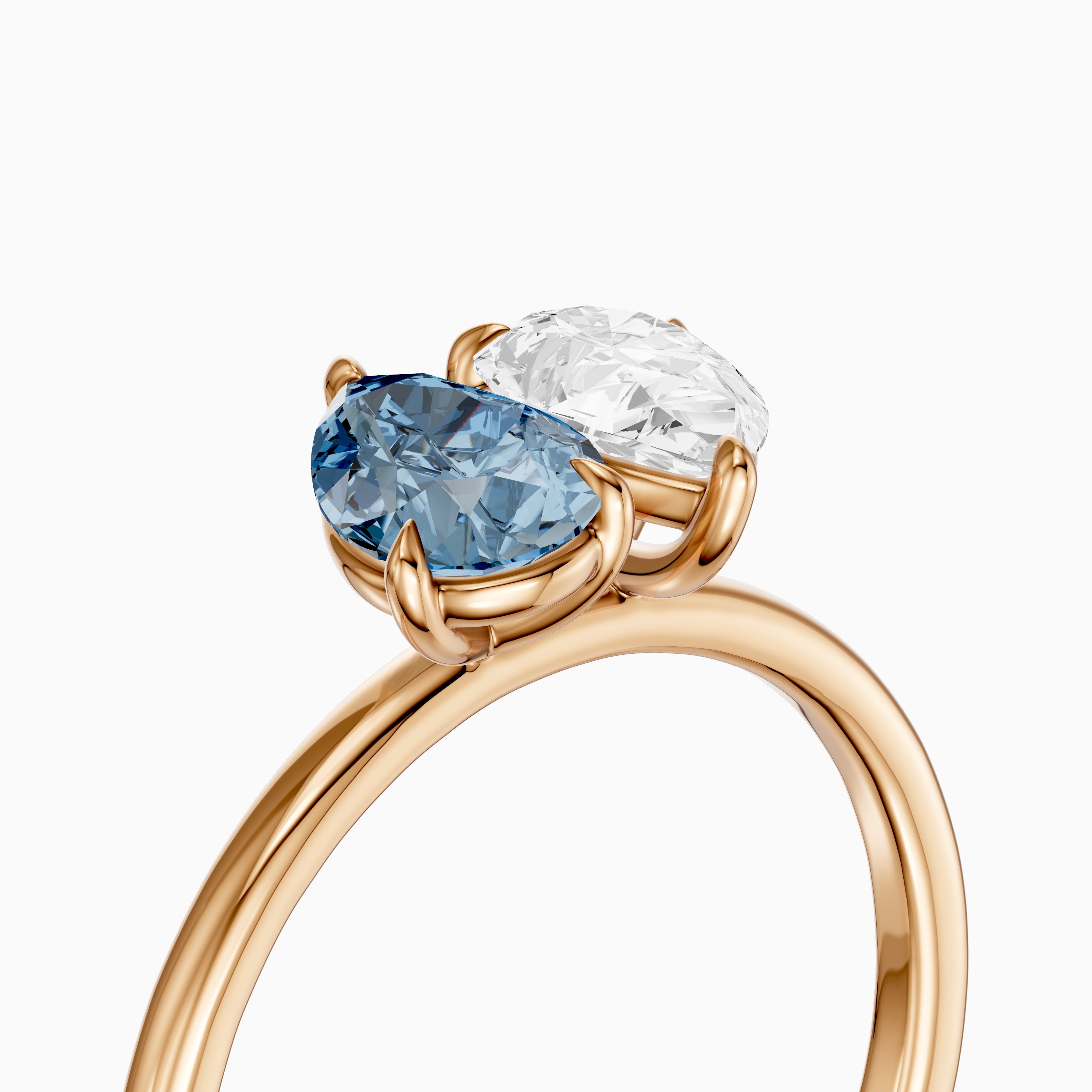 Axelle Blue and White Both Pear Cut Color Lab Grown Diamond Toi et Moi Ring