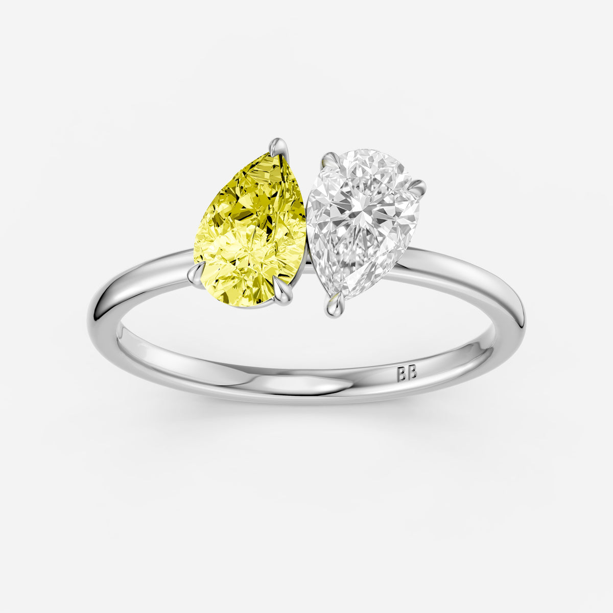 Lenora White and Yellow Pear Shape Colored Lab Grown Diamond Toi et Moi Ring