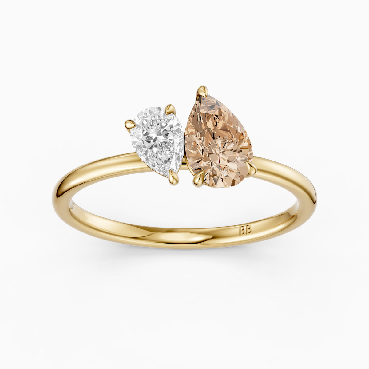 Fenna Champagne and White Graduated Pear Shape Color Lab Grown Diamond Toi et Moi Ring