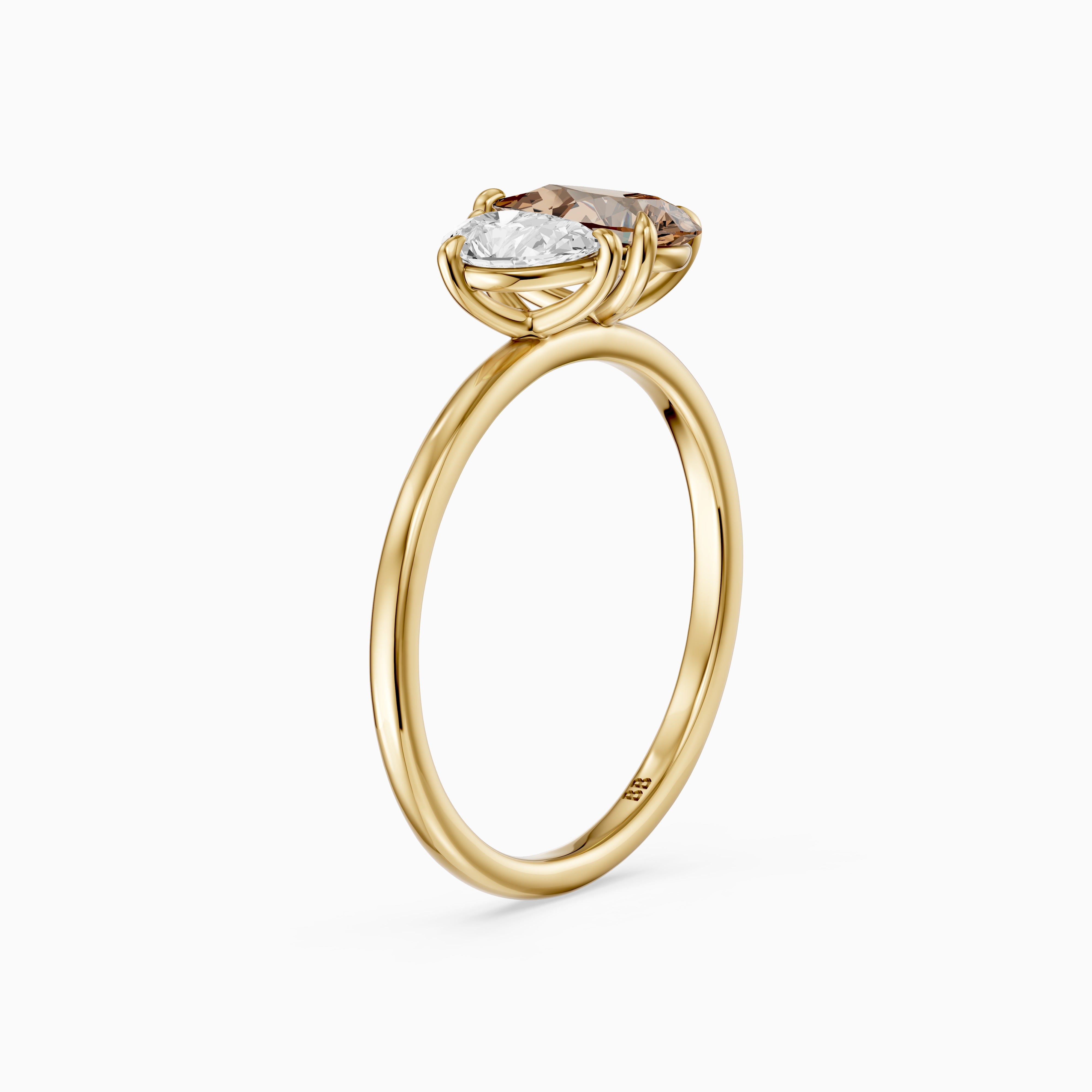 Fenna Champagne and White Graduated Pear Shape Color Lab Grown Diamond Toi et Moi Ring