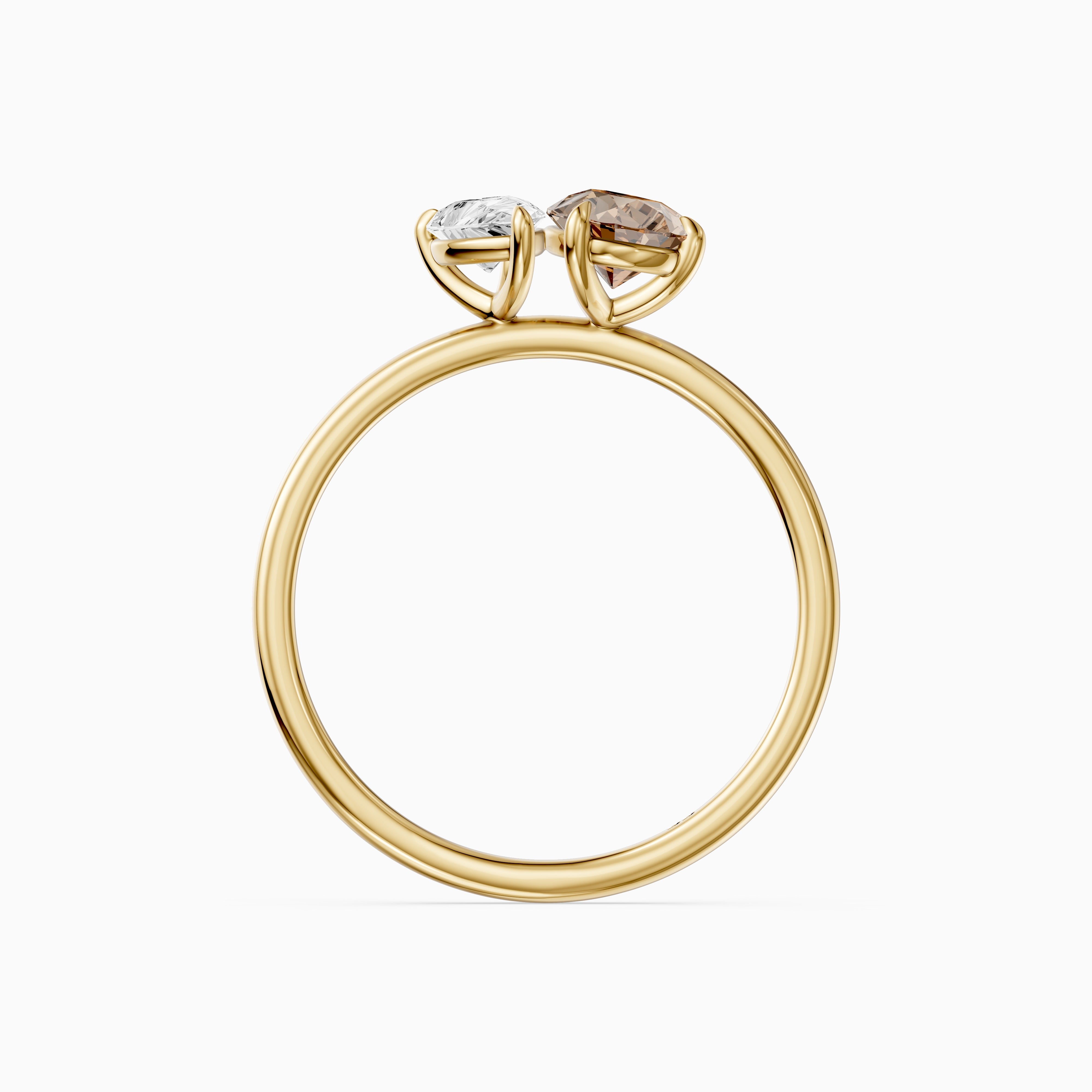 Fenna Champagne and White Graduated Pear Shape Color Lab Grown Diamond Toi et Moi Ring