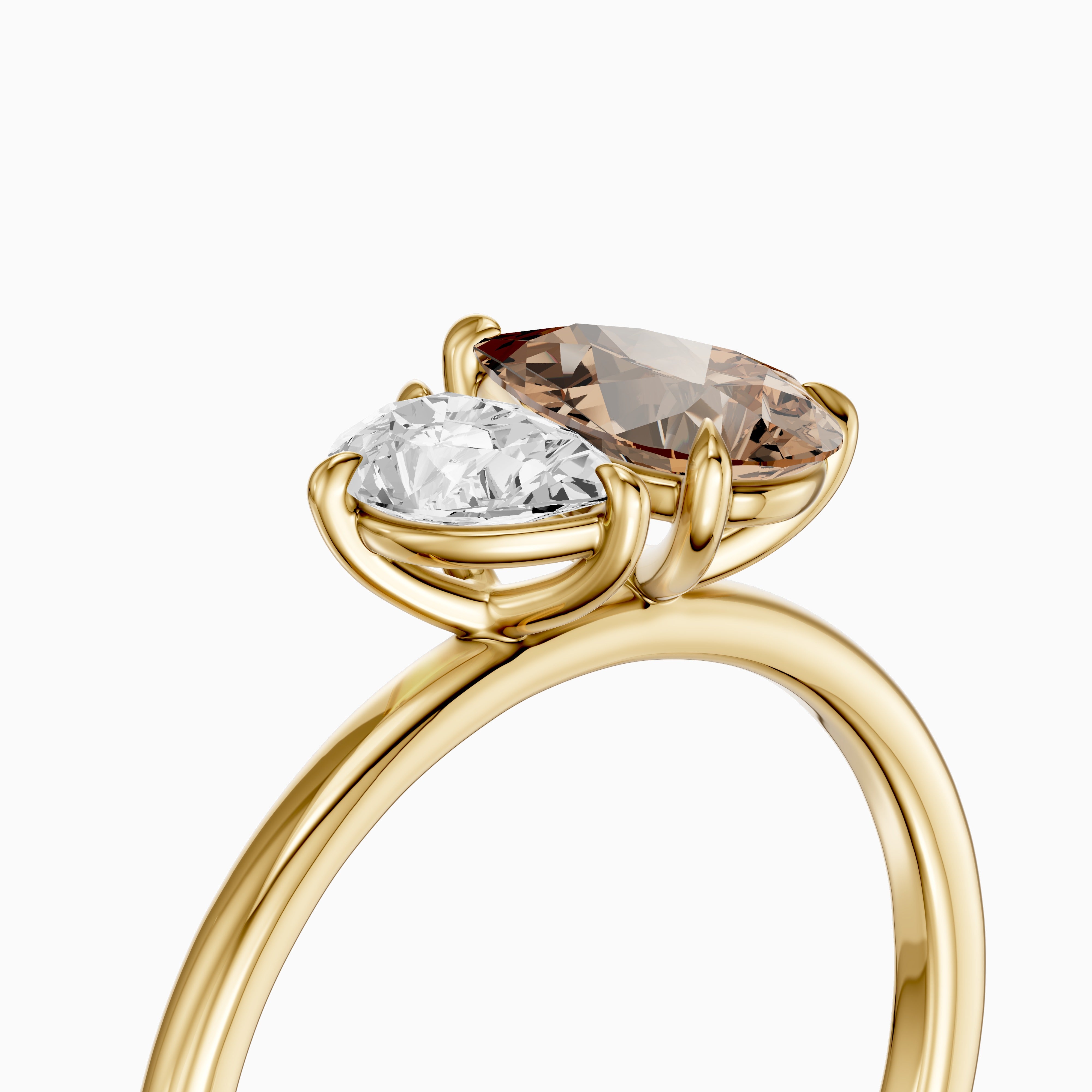 Fenna Champagne and White Graduated Pear Shape Color Lab Grown Diamond Toi et Moi Ring