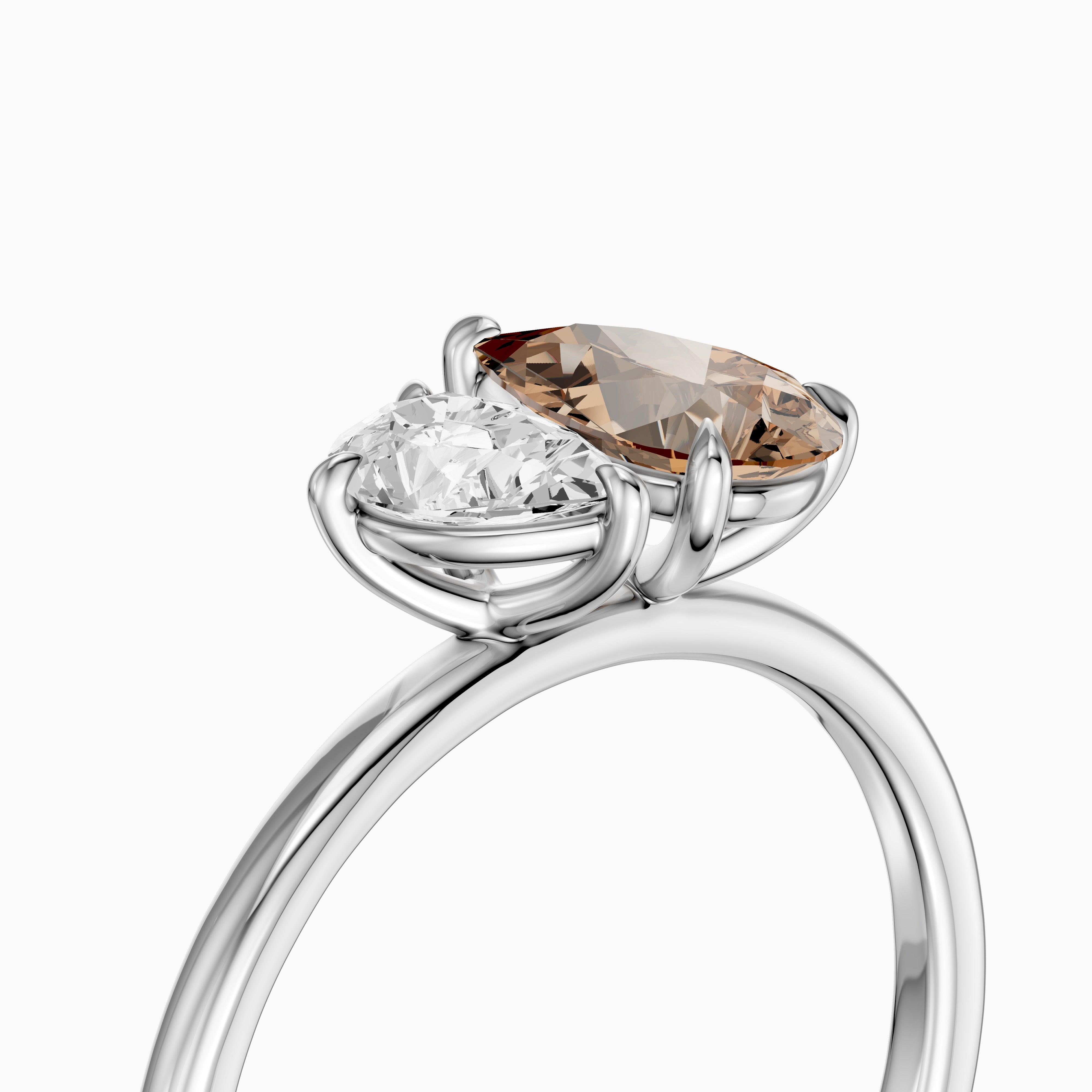 Fenna Champagne and White Graduated Pear Shape Color Lab Grown Diamond Toi et Moi Ring