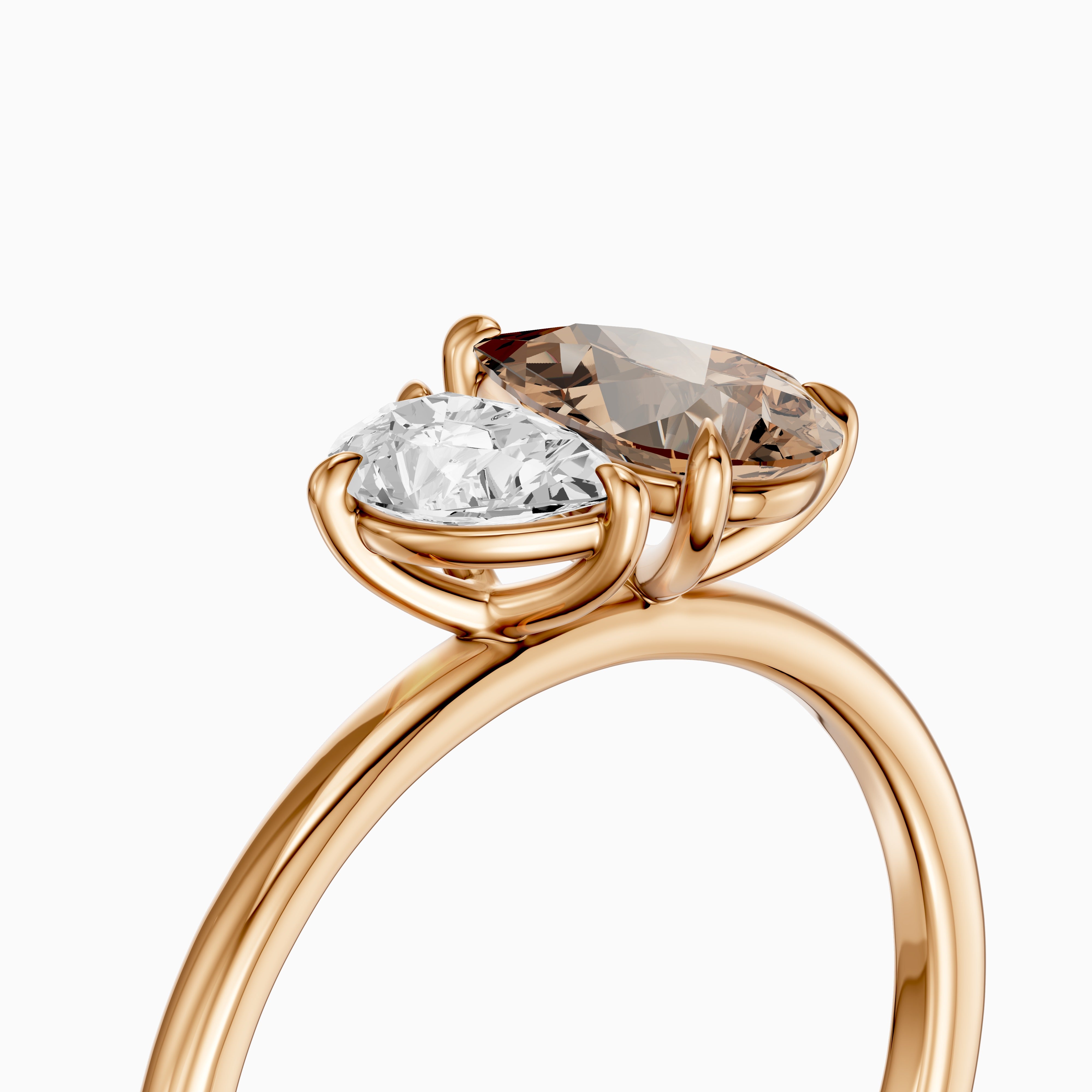Fenna Champagne and White Graduated Pear Shape Color Lab Grown Diamond Toi et Moi Ring