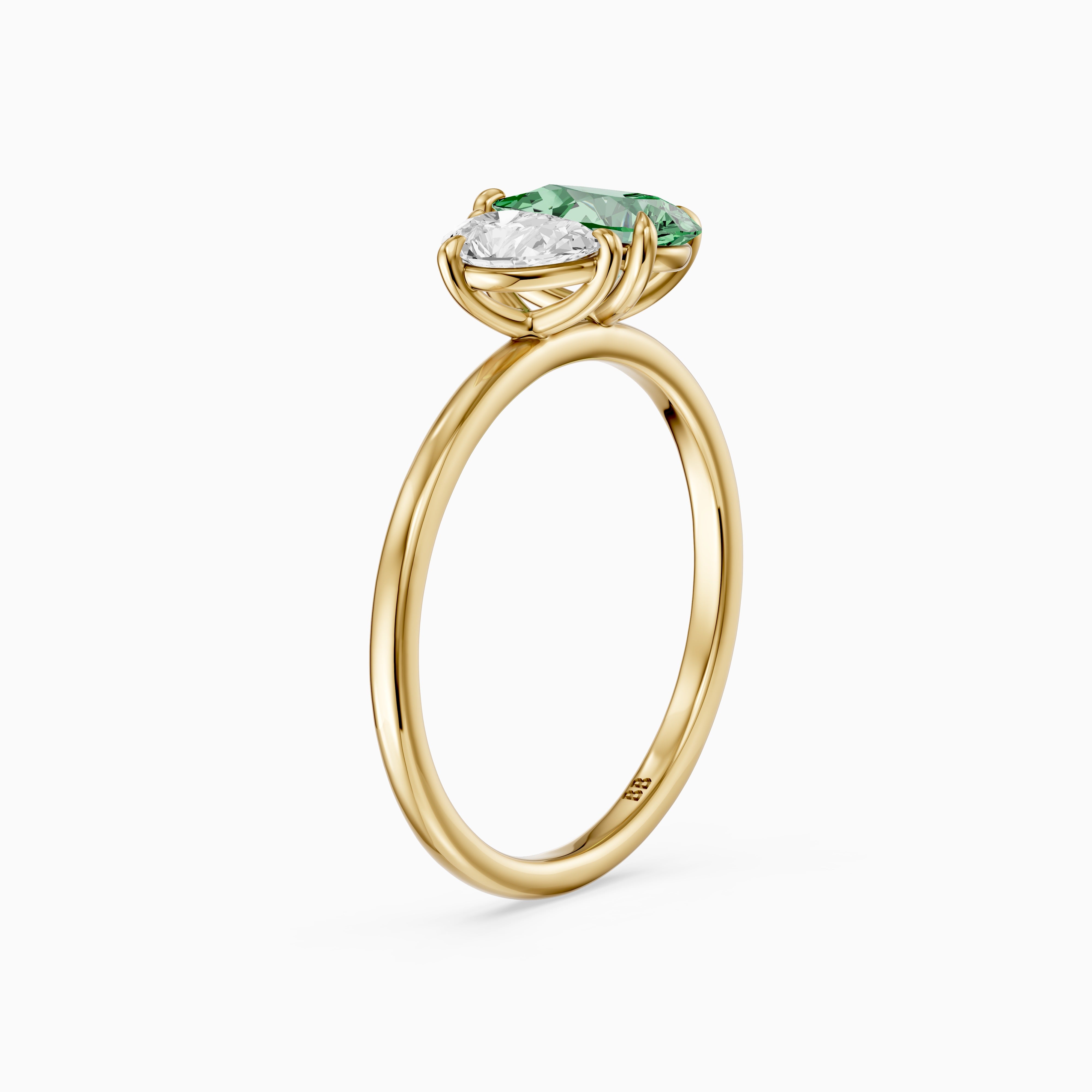 Irina Green and White Graduated Pear Shape Color Lab Grown Diamond Toi et Moi Ring