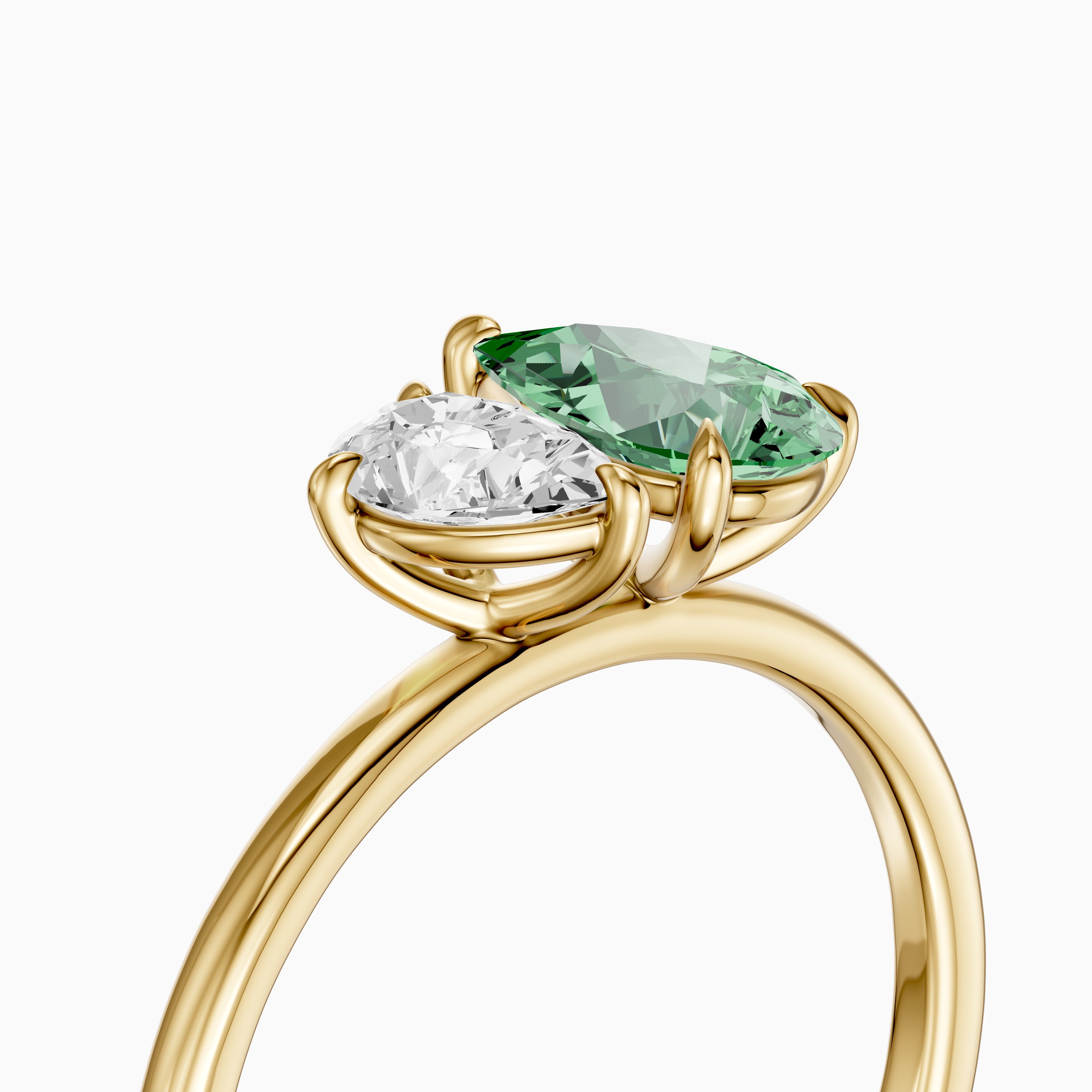 Irina Green and White Graduated Pear Shape Color Lab Grown Diamond Toi et Moi Ring