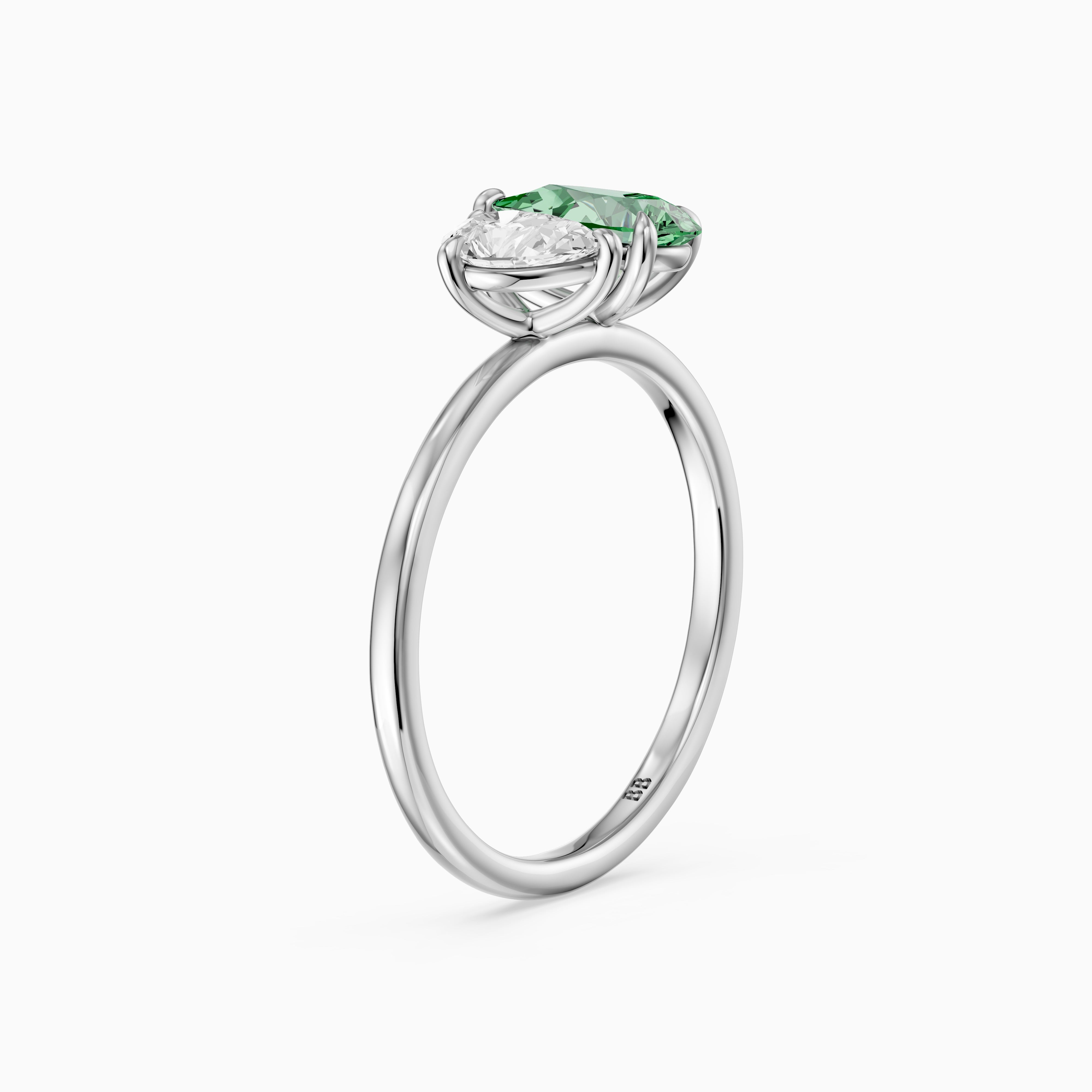 Irina Green and White Graduated Pear Shape Color Lab Grown Diamond Toi et Moi Ring