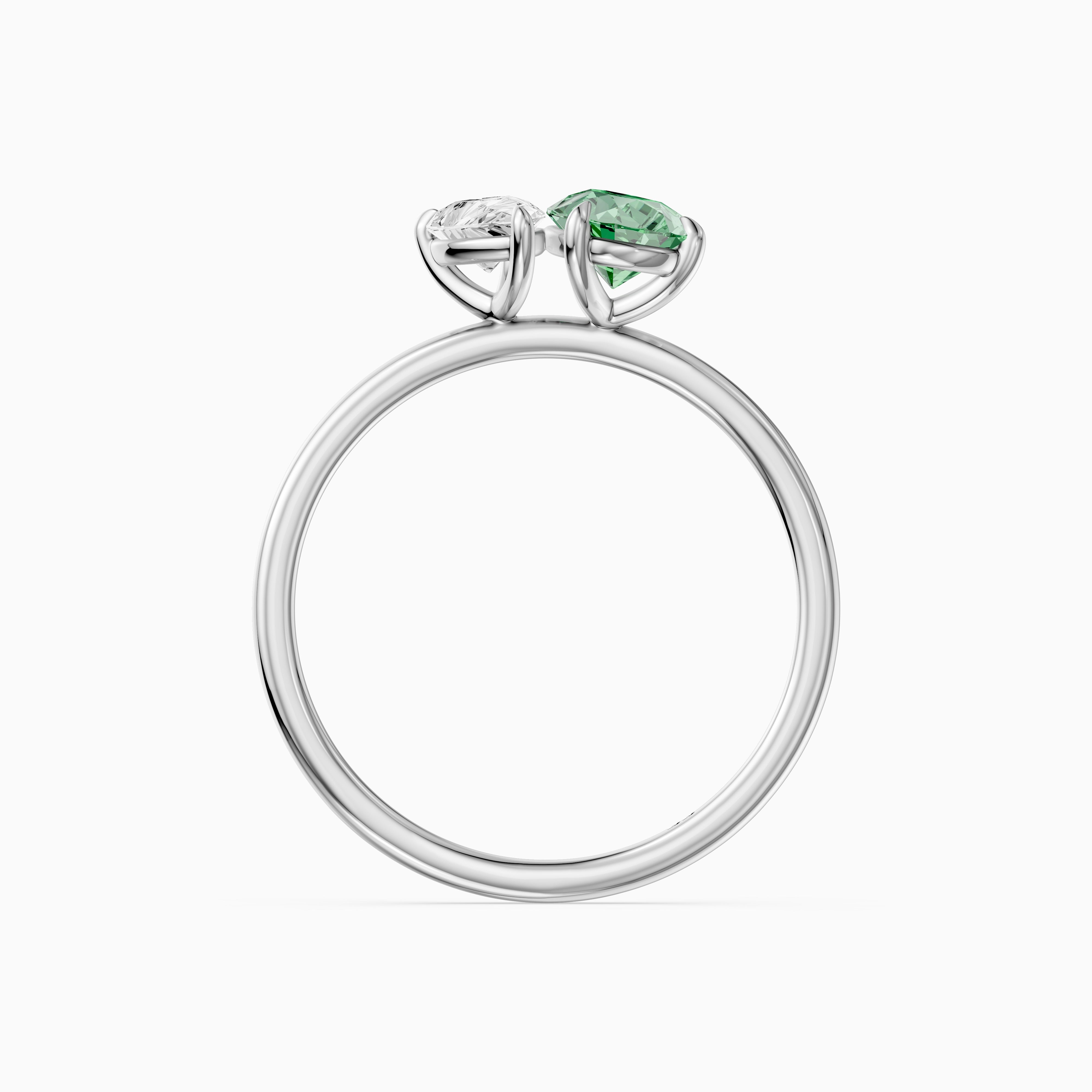 Irina Green and White Graduated Pear Shape Color Lab Grown Diamond Toi et Moi Ring