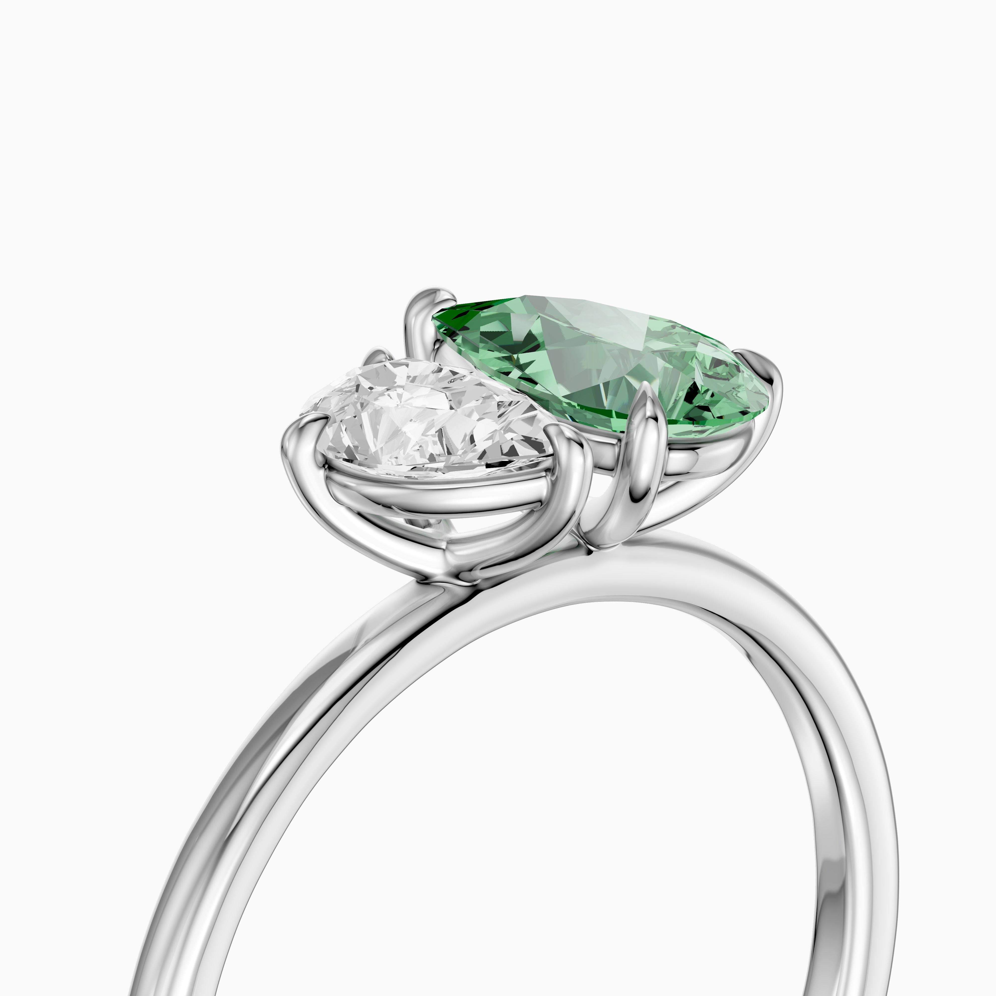 Irina Green and White Graduated Pear Shape Color Lab Grown Diamond Toi et Moi Ring