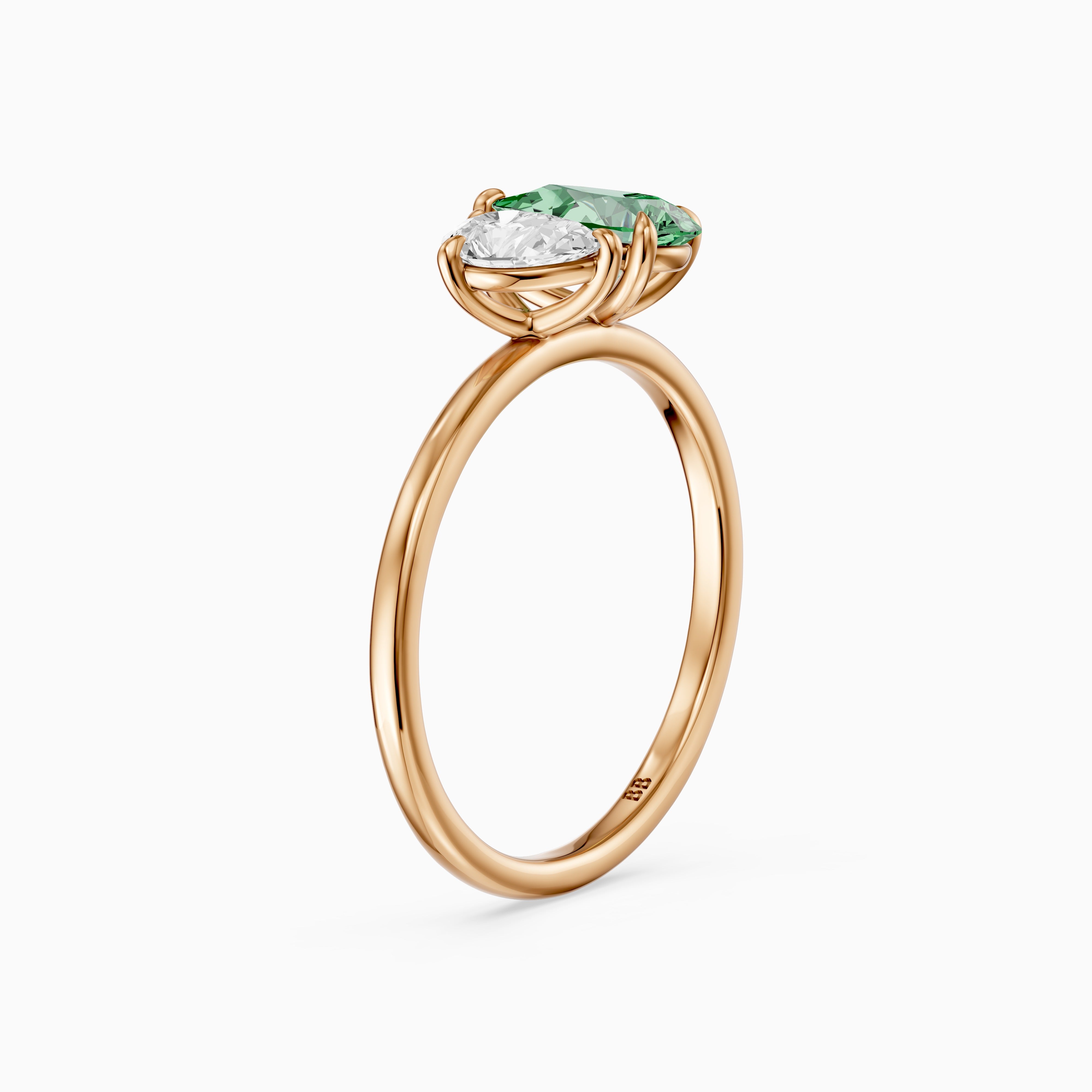 Irina Green and White Graduated Pear Shape Color Lab Grown Diamond Toi et Moi Ring