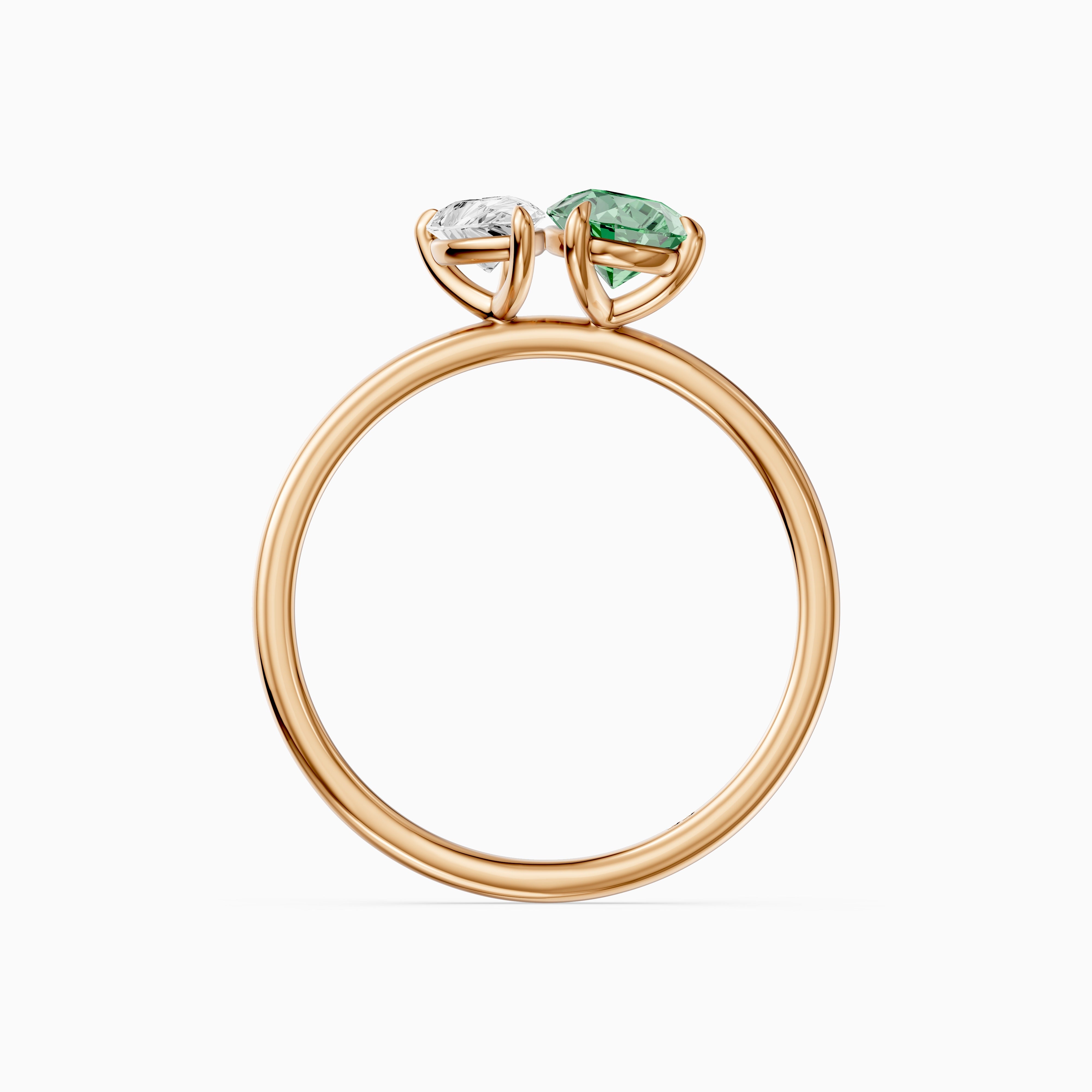 Irina Green and White Graduated Pear Shape Color Lab Grown Diamond Toi et Moi Ring