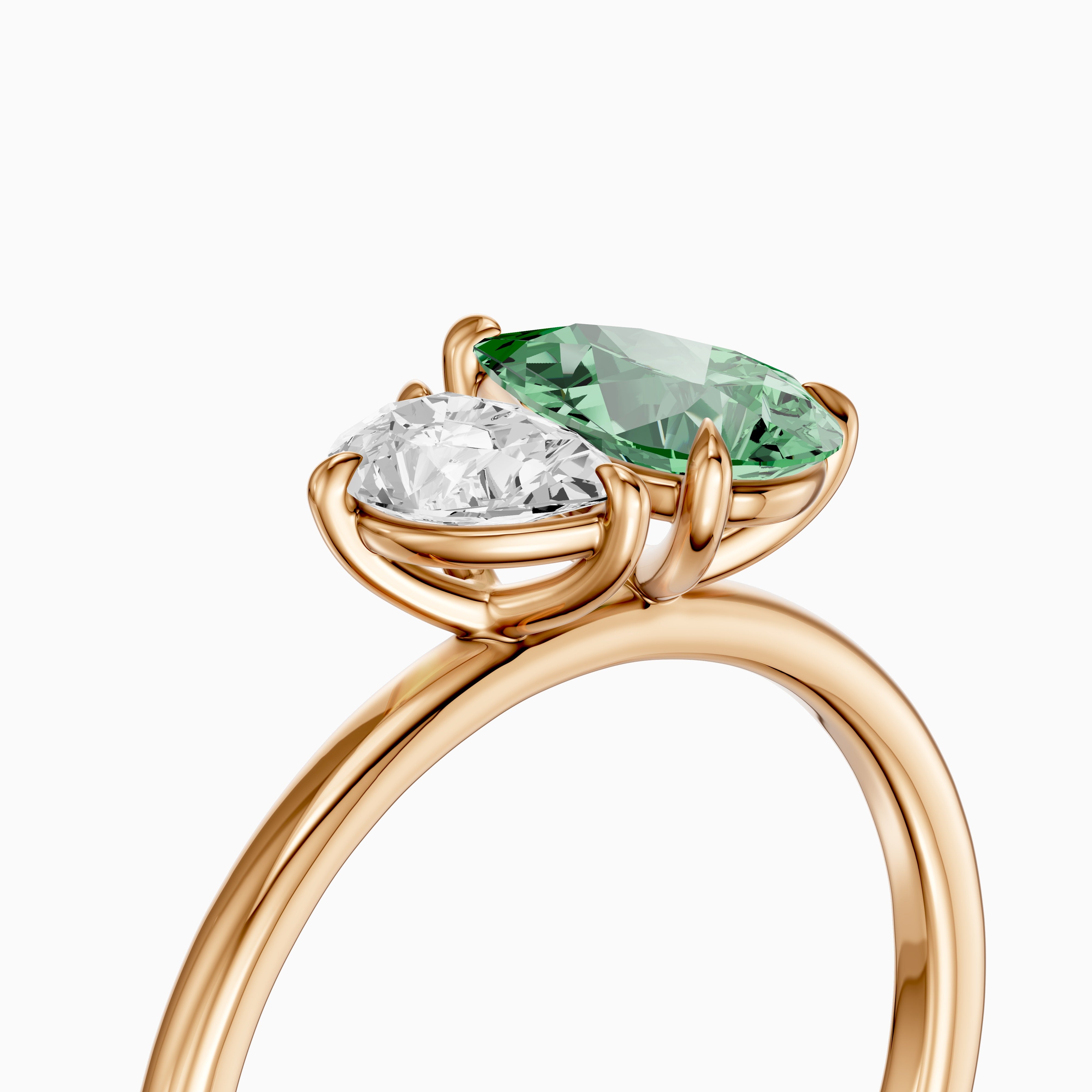 Irina Green and White Graduated Pear Shape Color Lab Grown Diamond Toi et Moi Ring
