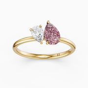 Kasia Pink and White Graduated Pear Shape Color Lab Grown Diamond Toi et Moi Ring