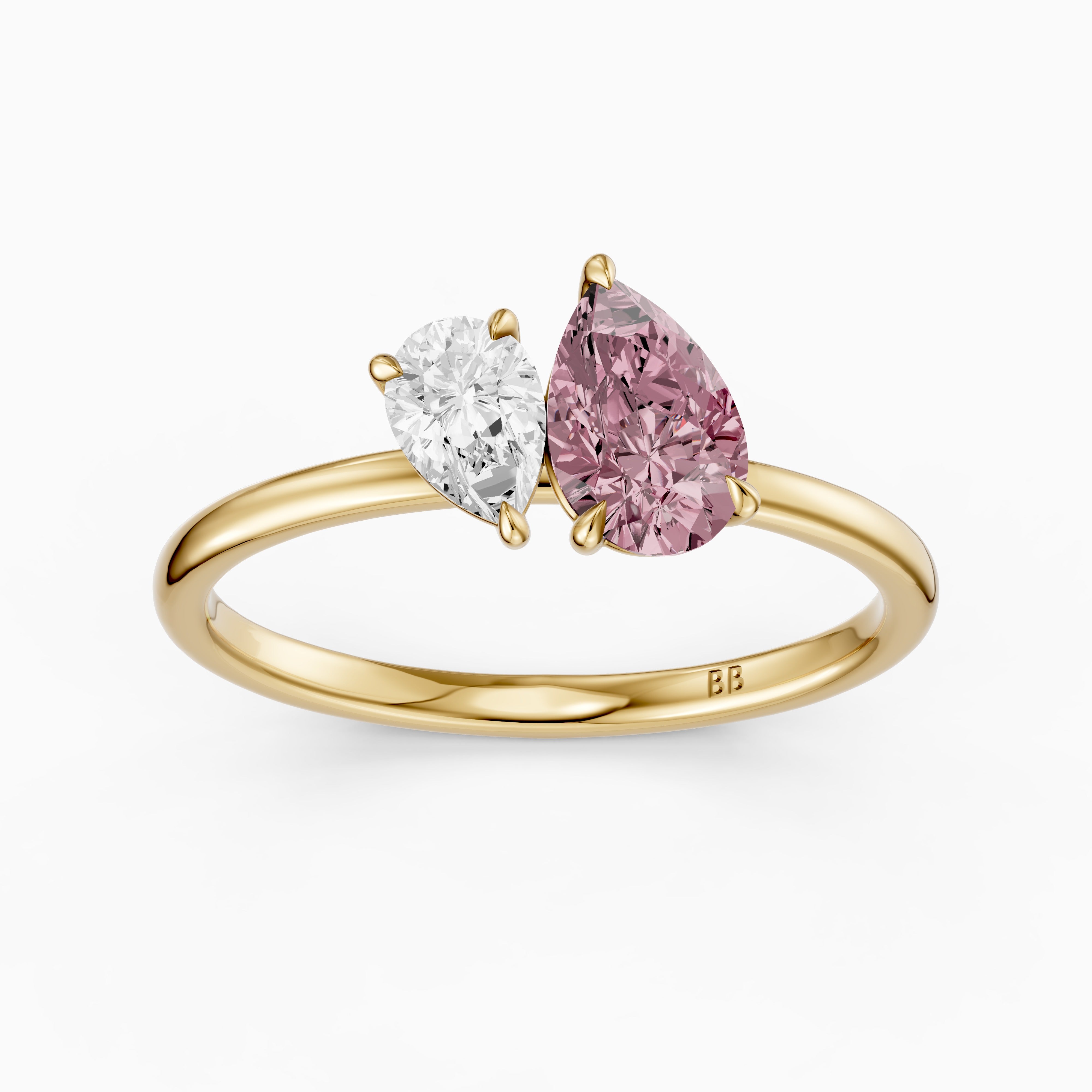 Kasia Pink and White Graduated Pear Shape Color Lab Grown Diamond Toi et Moi Ring