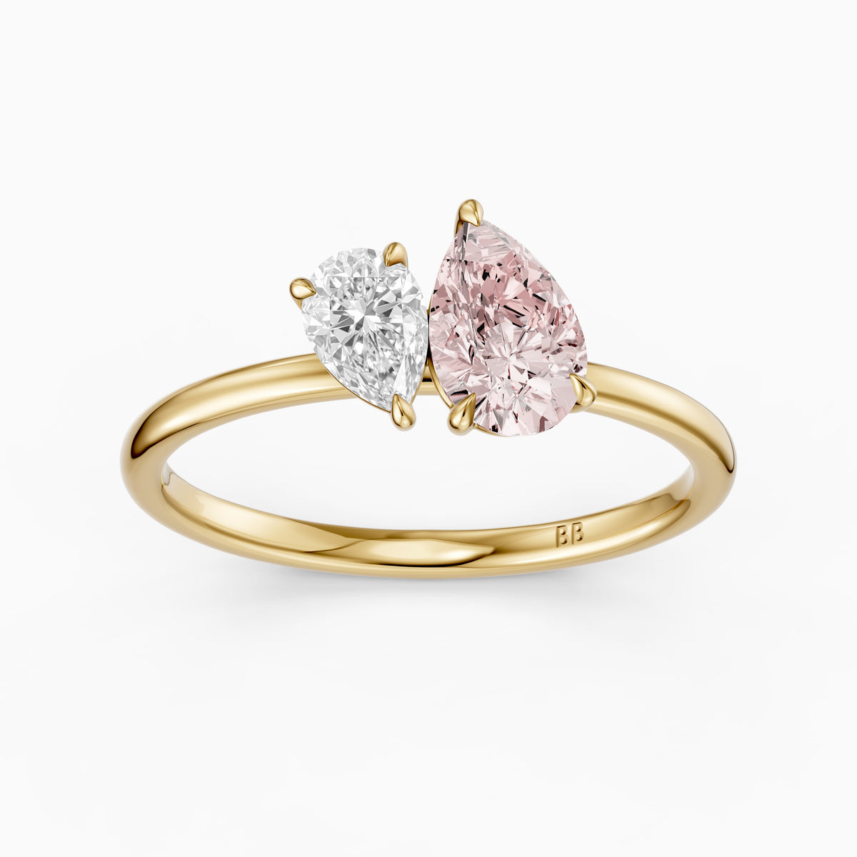 Kasia Pink and White Graduated Pear Shape Color Lab Grown Diamond Toi et Moi Ring