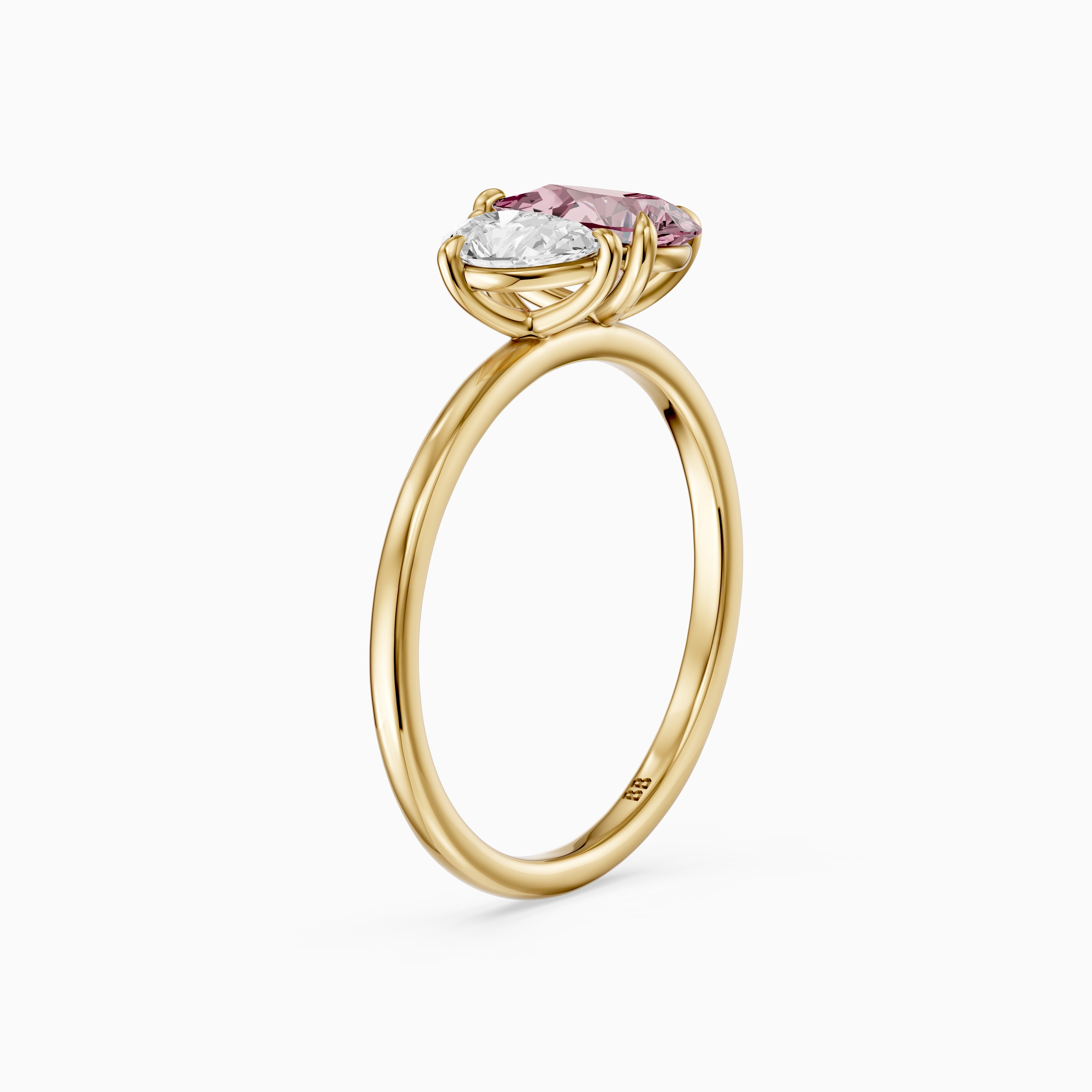 Kasia Pink and White Graduated Pear Shape Color Lab Grown Diamond Toi et Moi Ring