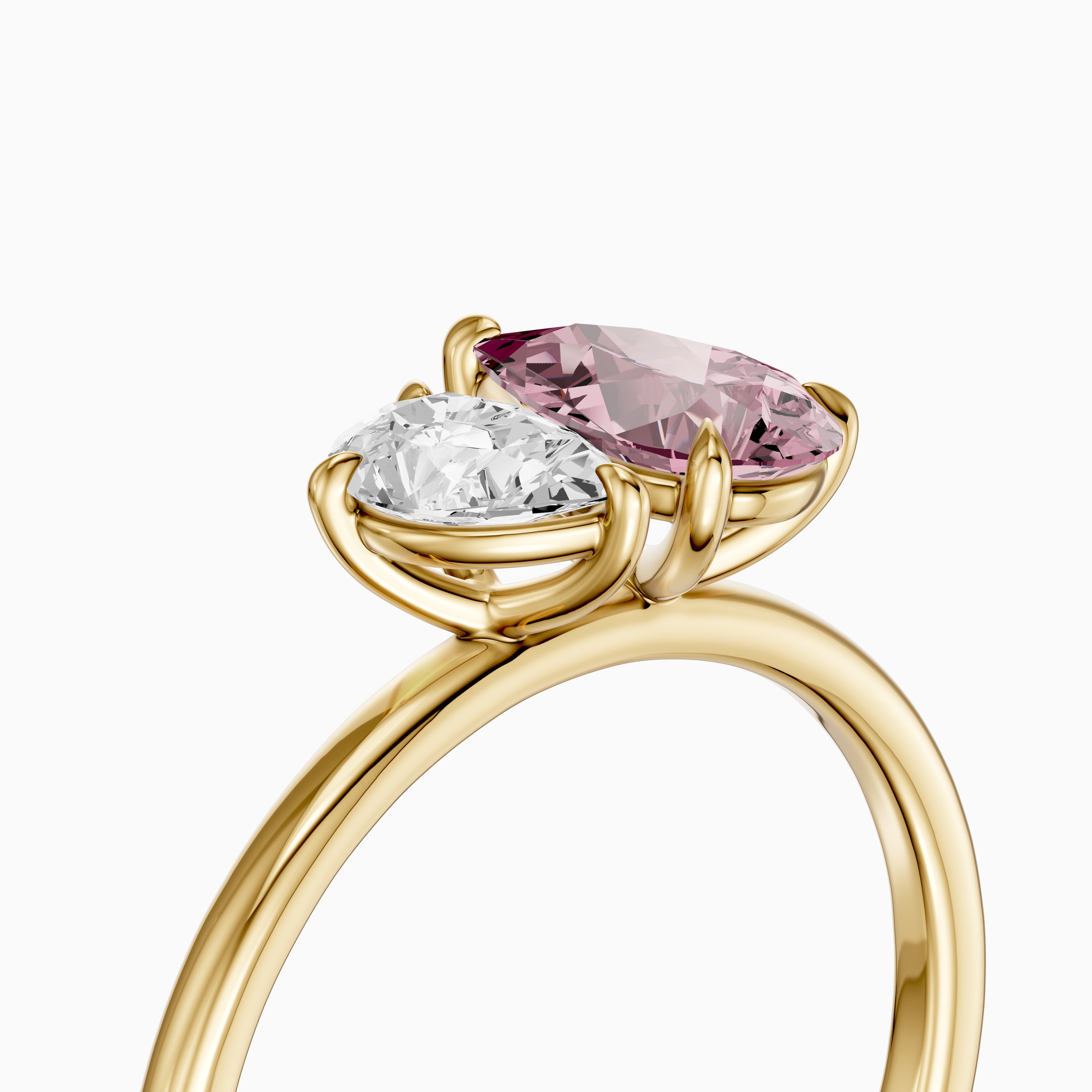 Kasia Pink and White Graduated Pear Shape Color Lab Grown Diamond Toi et Moi Ring