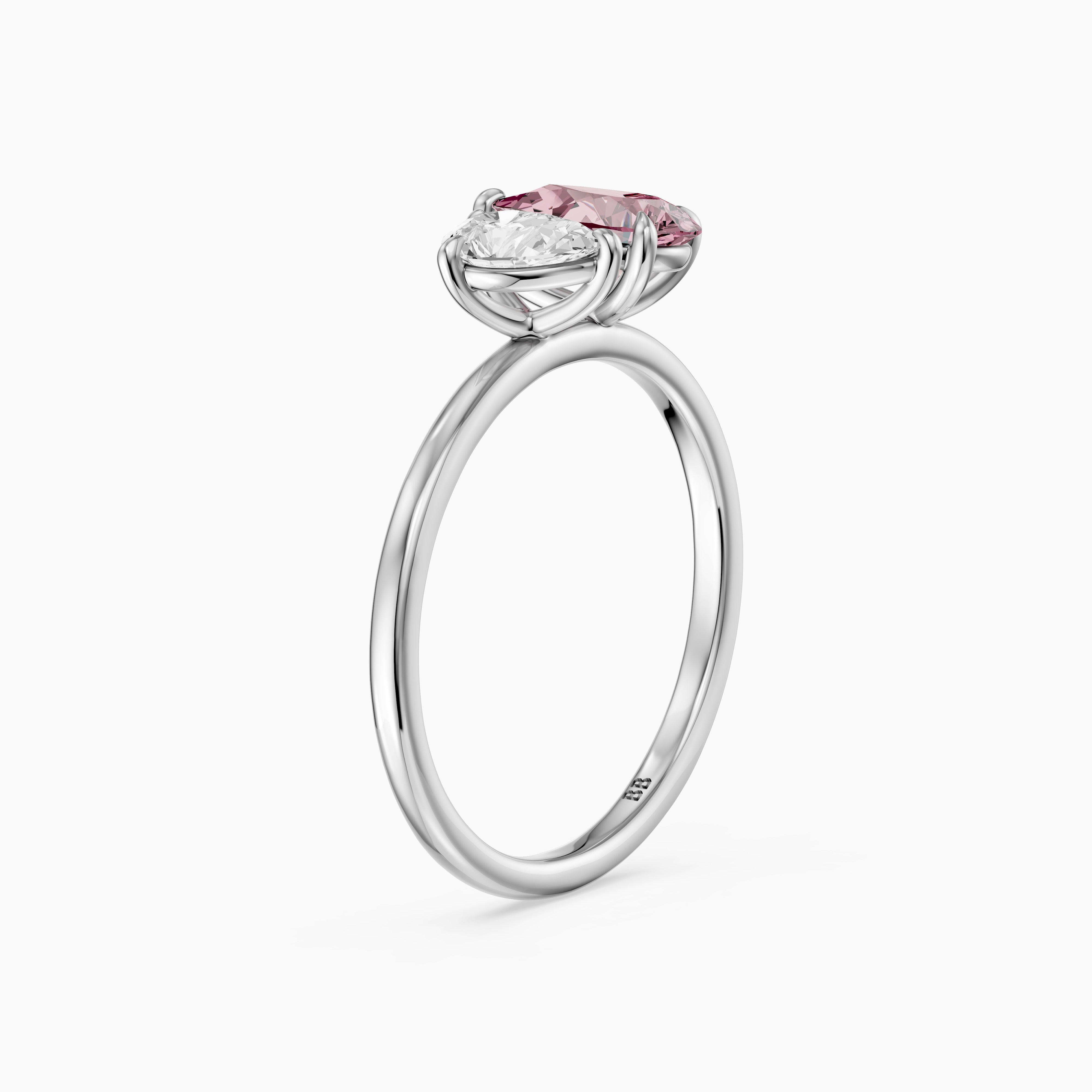 Kasia Pink and White Graduated Pear Shape Color Lab Grown Diamond Toi et Moi Ring