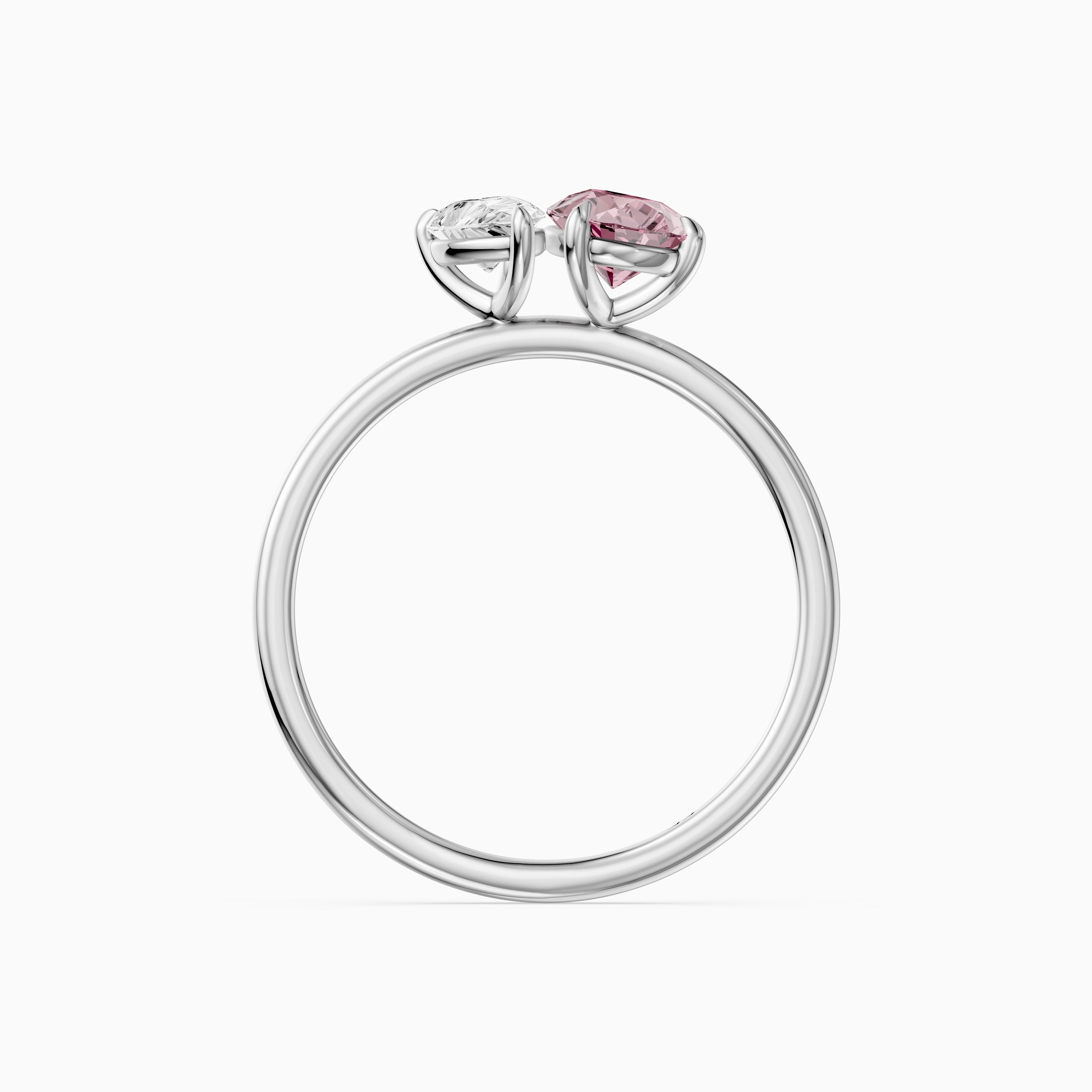 Kasia Pink and White Graduated Pear Shape Color Lab Grown Diamond Toi et Moi Ring
