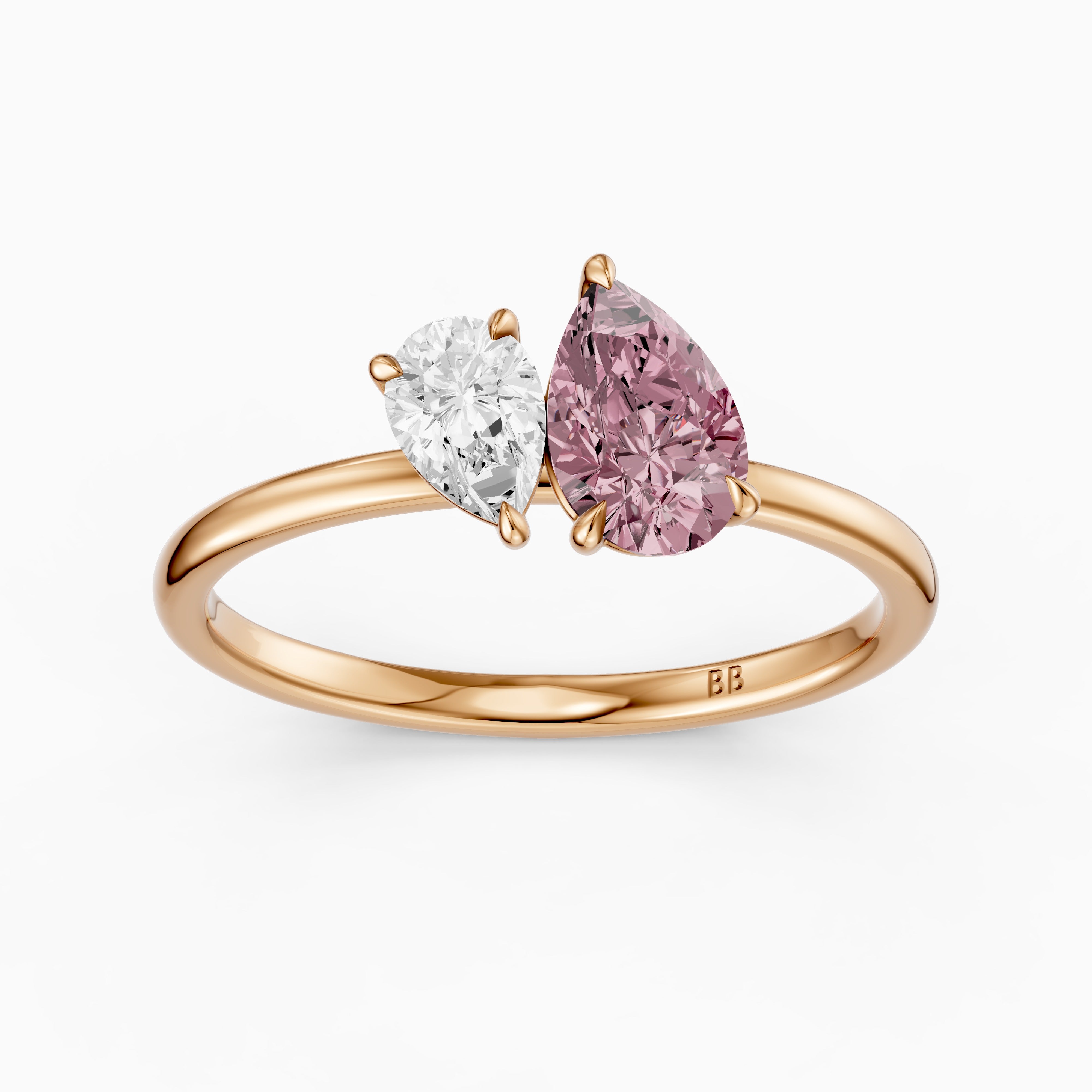 Kasia Pink and White Graduated Pear Shape Color Lab Grown Diamond Toi et Moi Ring