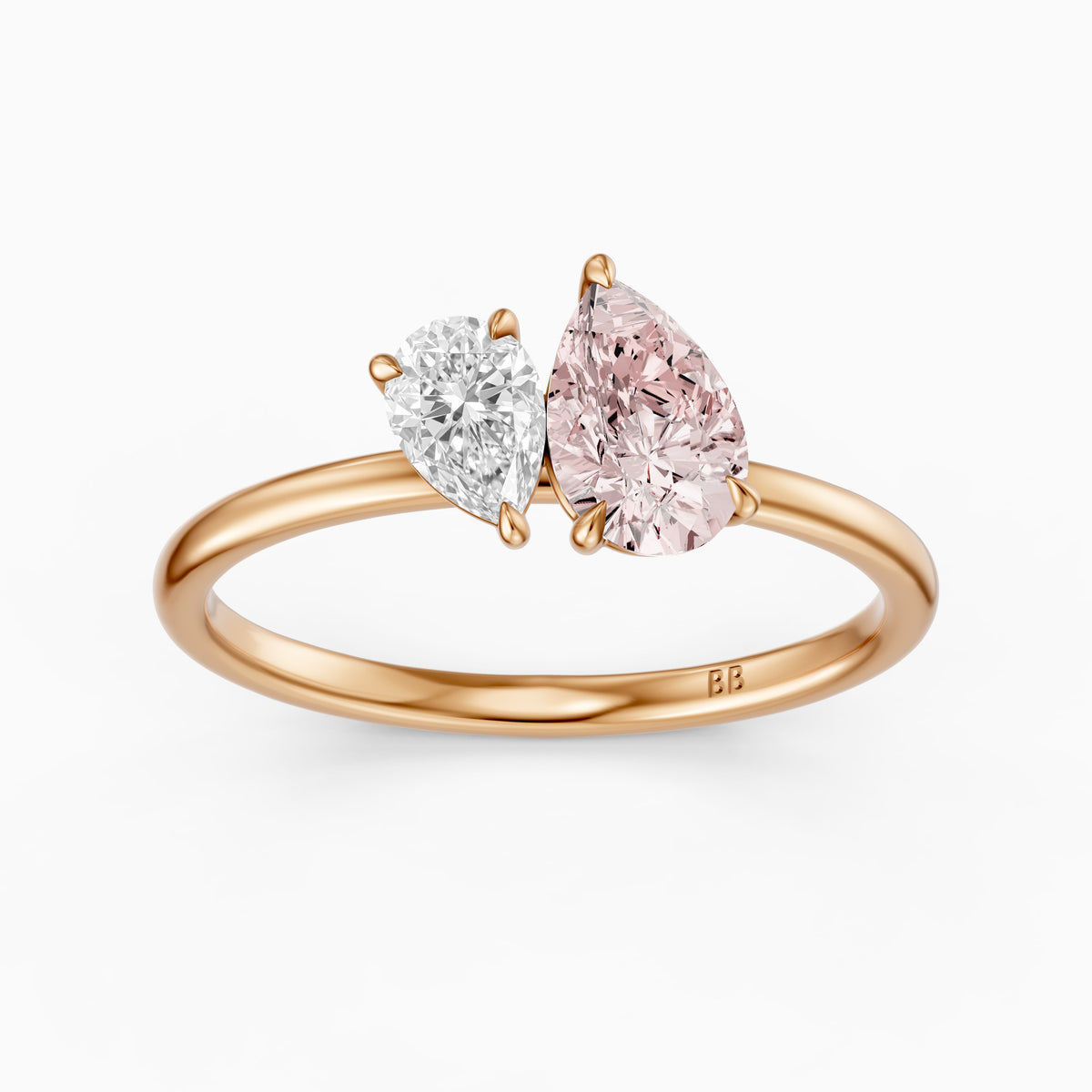 Kasia Pink and White Graduated Pear Shape Color Lab Grown Diamond Toi et Moi Ring