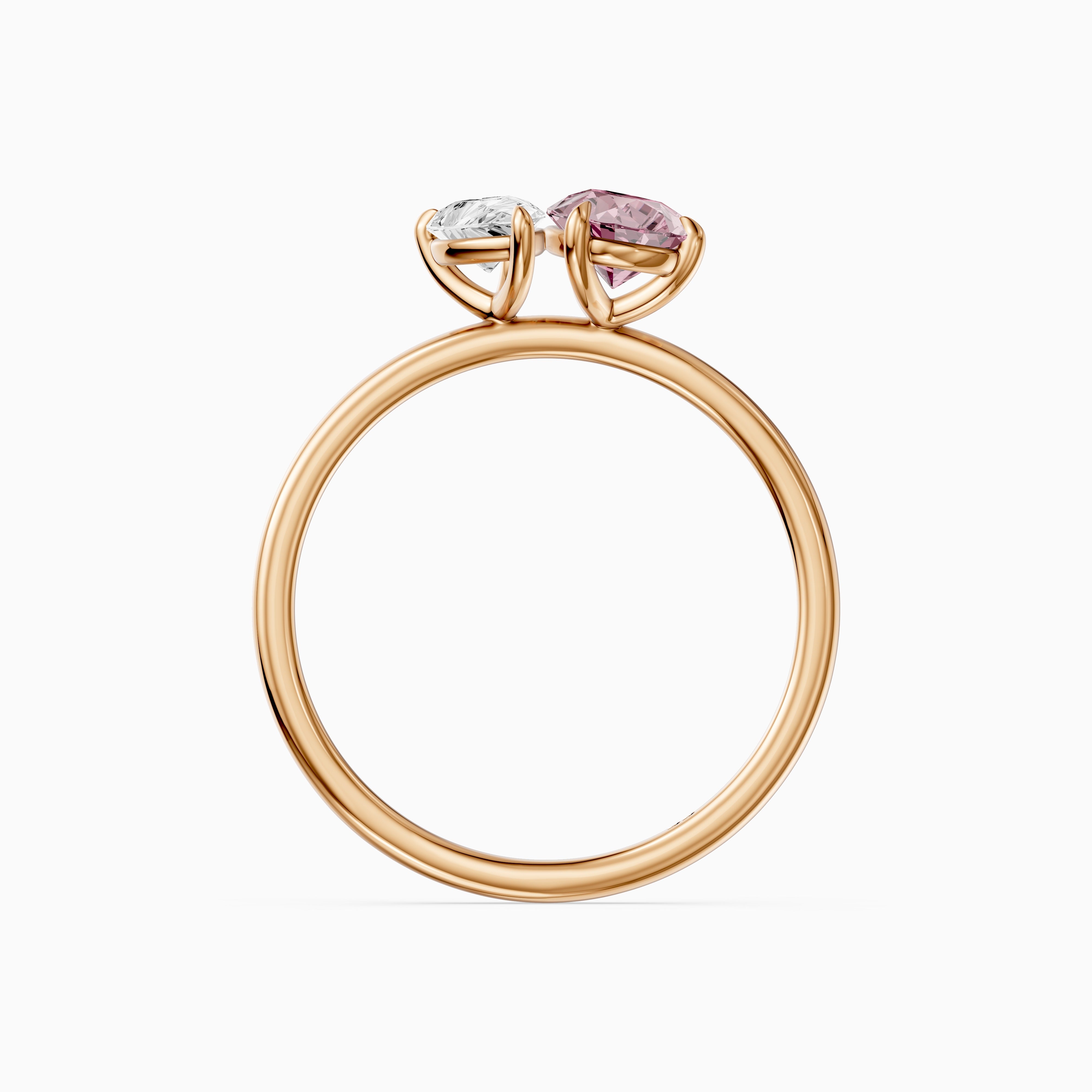 Kasia Pink and White Graduated Pear Shape Color Lab Grown Diamond Toi et Moi Ring