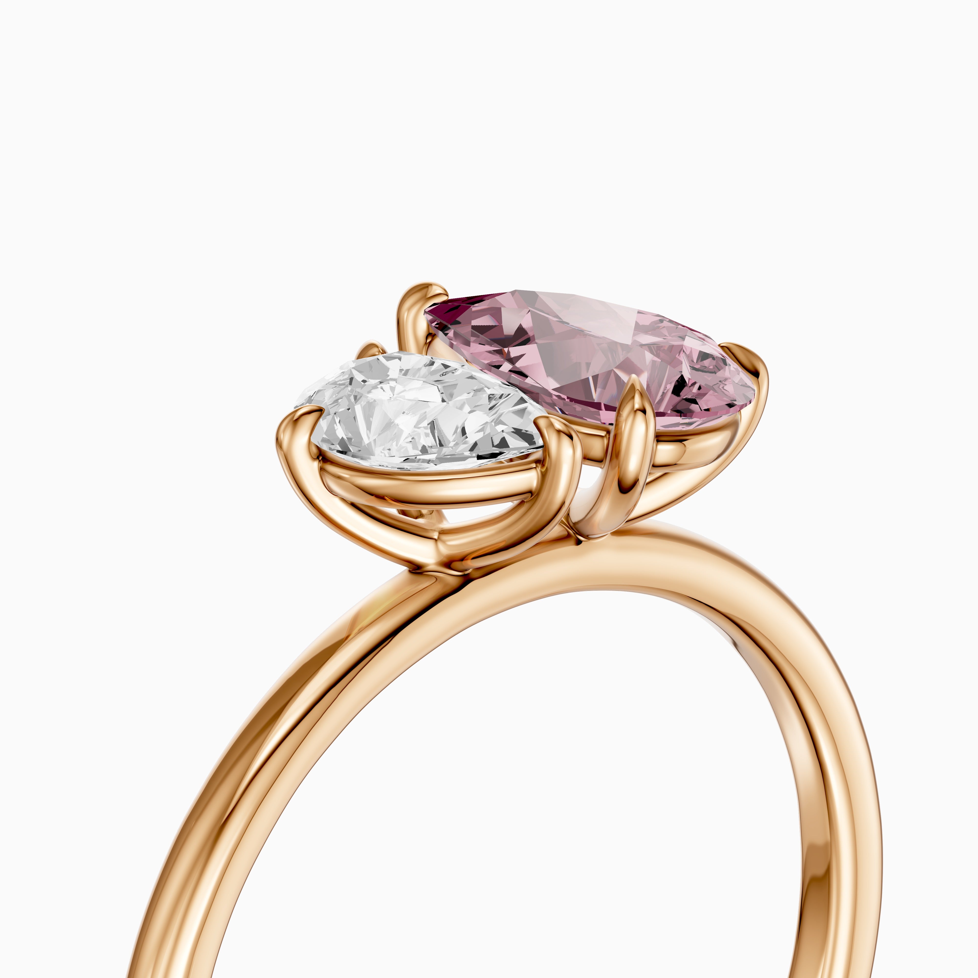 Kasia Pink and White Graduated Pear Shape Color Lab Grown Diamond Toi et Moi Ring