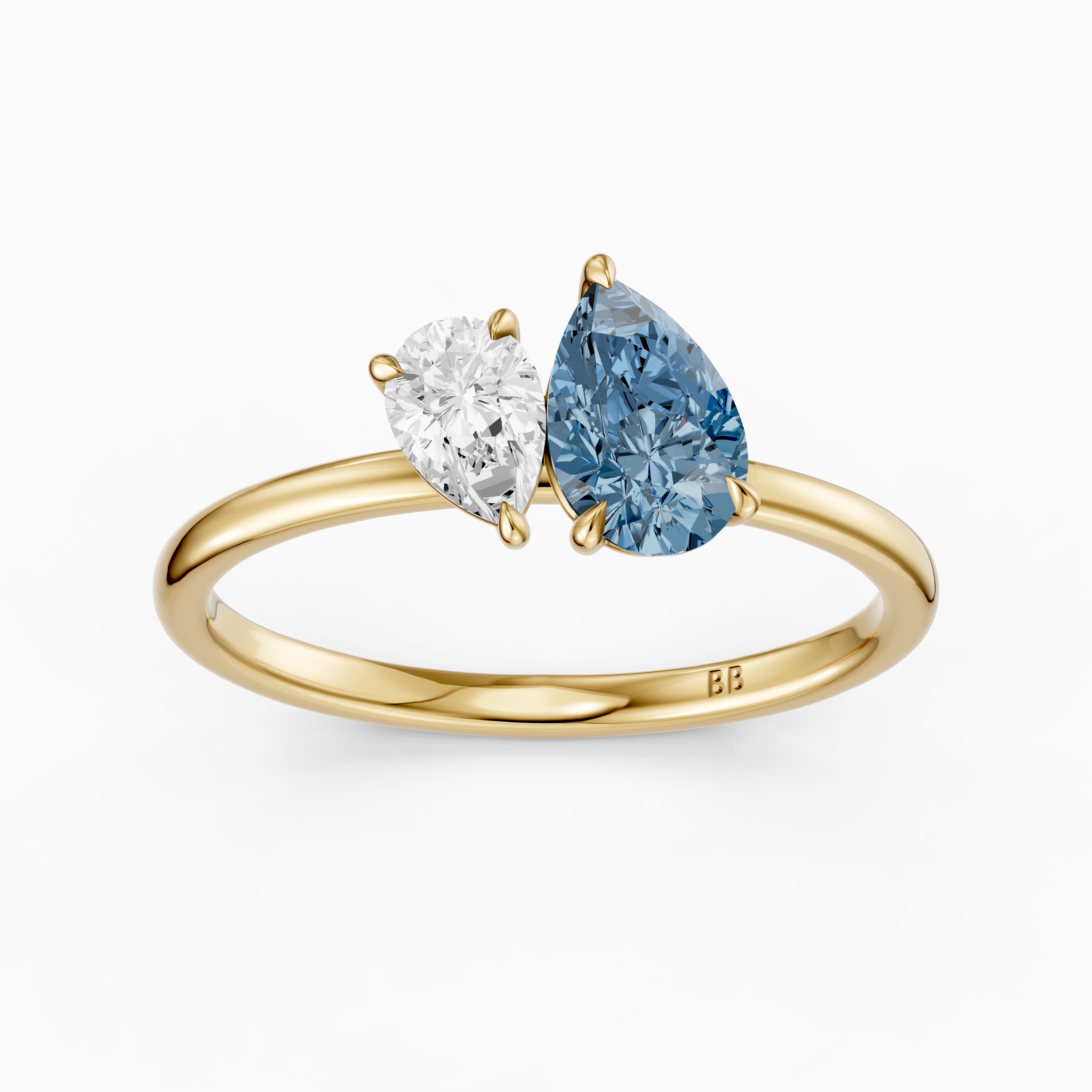 Livia Blue and White Graduated Pear Shape Color Lab Grown Diamond Toi et Moi Ring