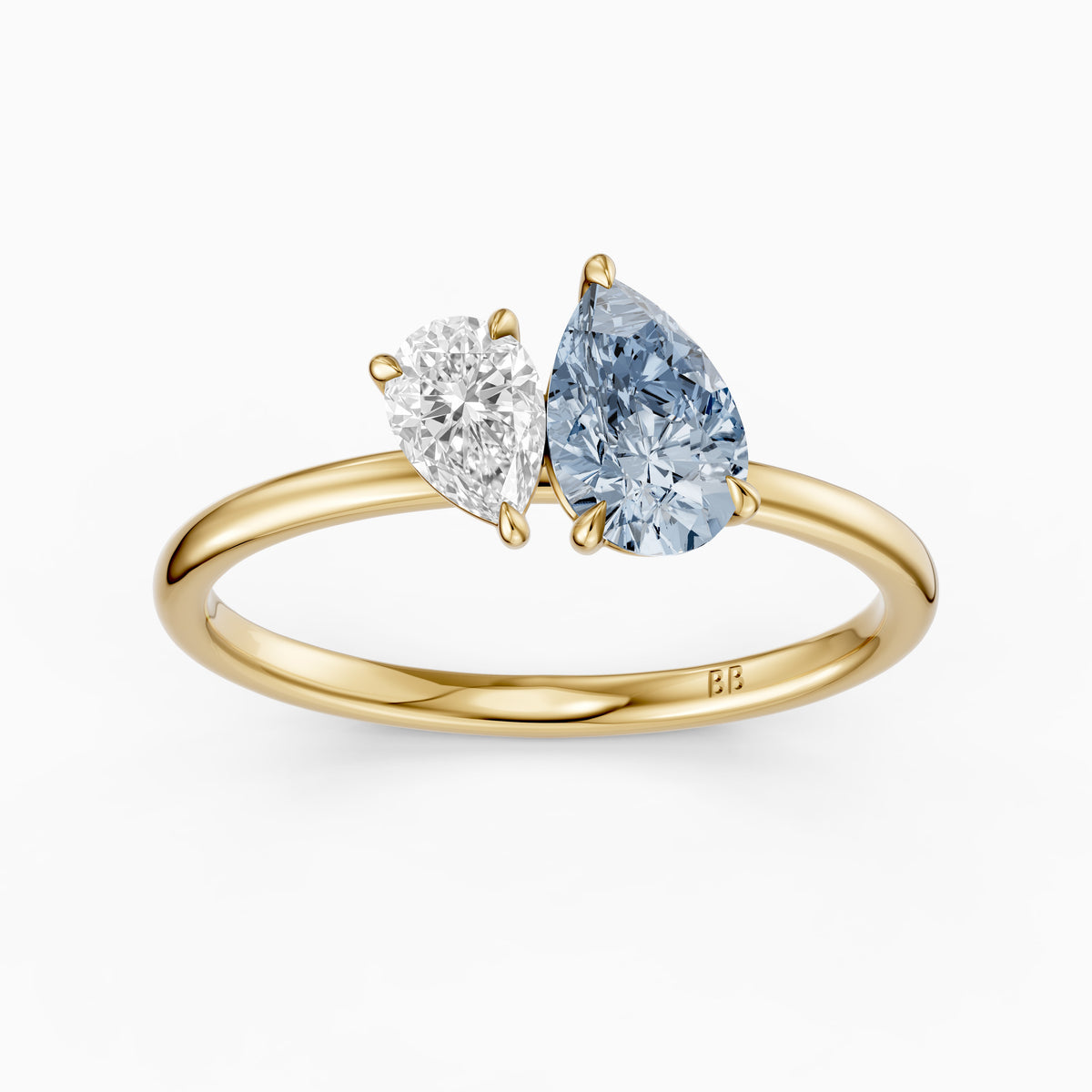 Livia Blue and White Graduated Pear Shape Color Lab Grown Diamond Toi et Moi Ring