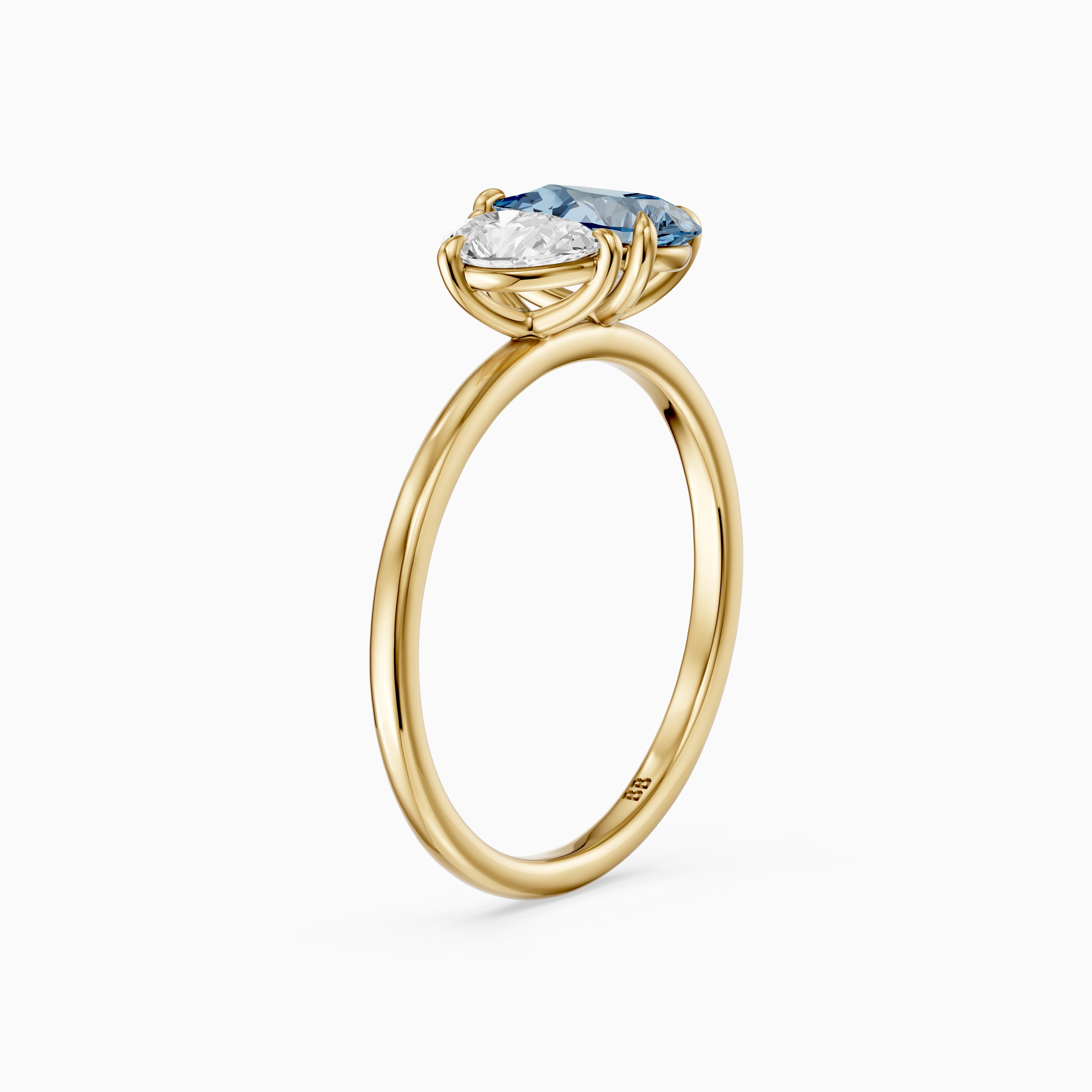 Livia Blue and White Graduated Pear Shape Color Lab Grown Diamond Toi et Moi Ring