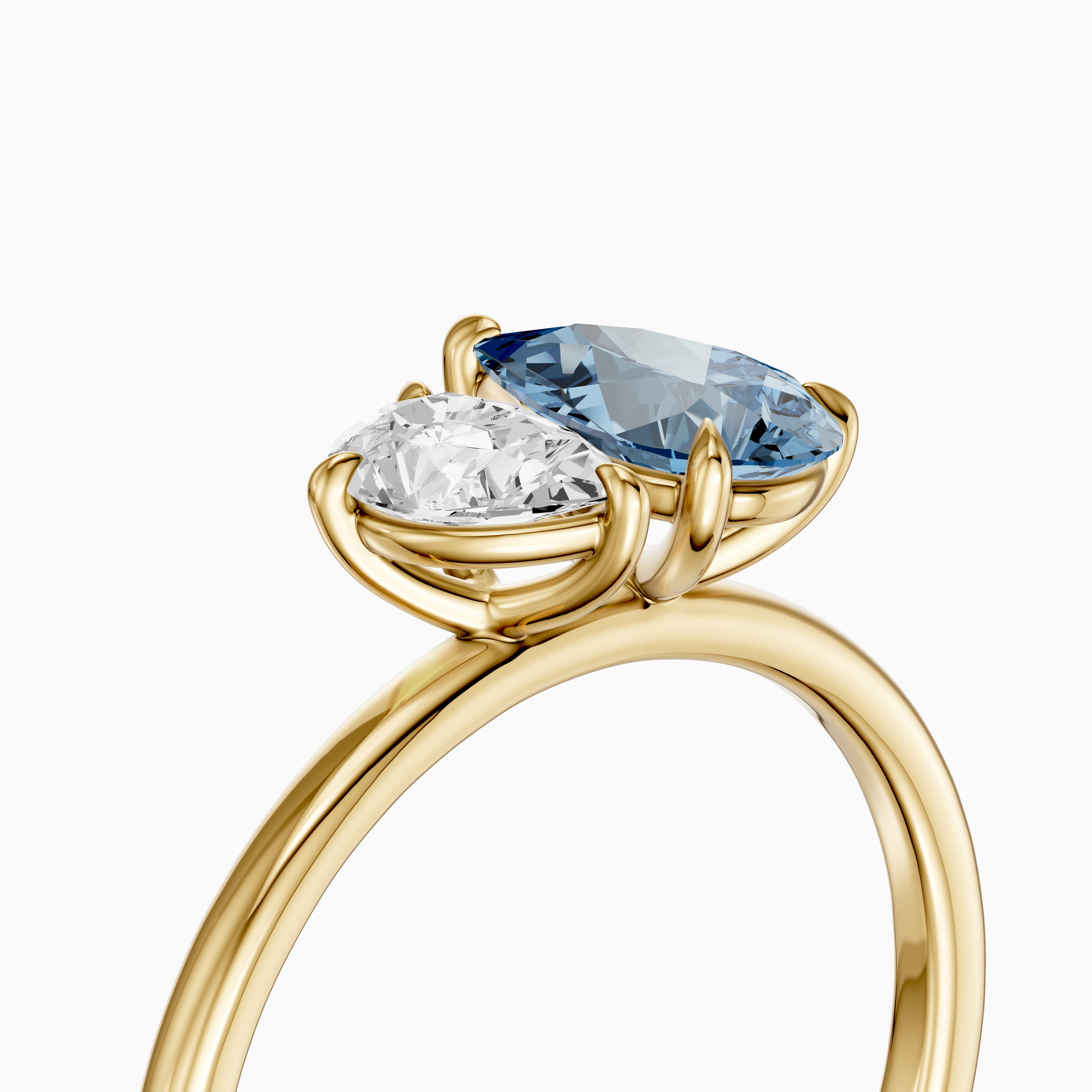 Livia Blue and White Graduated Pear Shape Color Lab Grown Diamond Toi et Moi Ring
