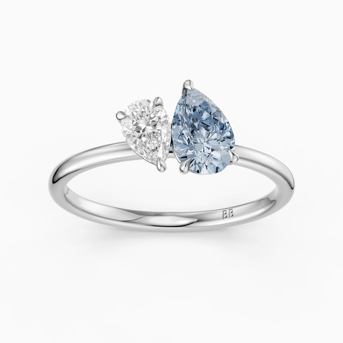 Livia Blue and White Graduated Pear Shape Color Lab Grown Diamond Toi et Moi Ring