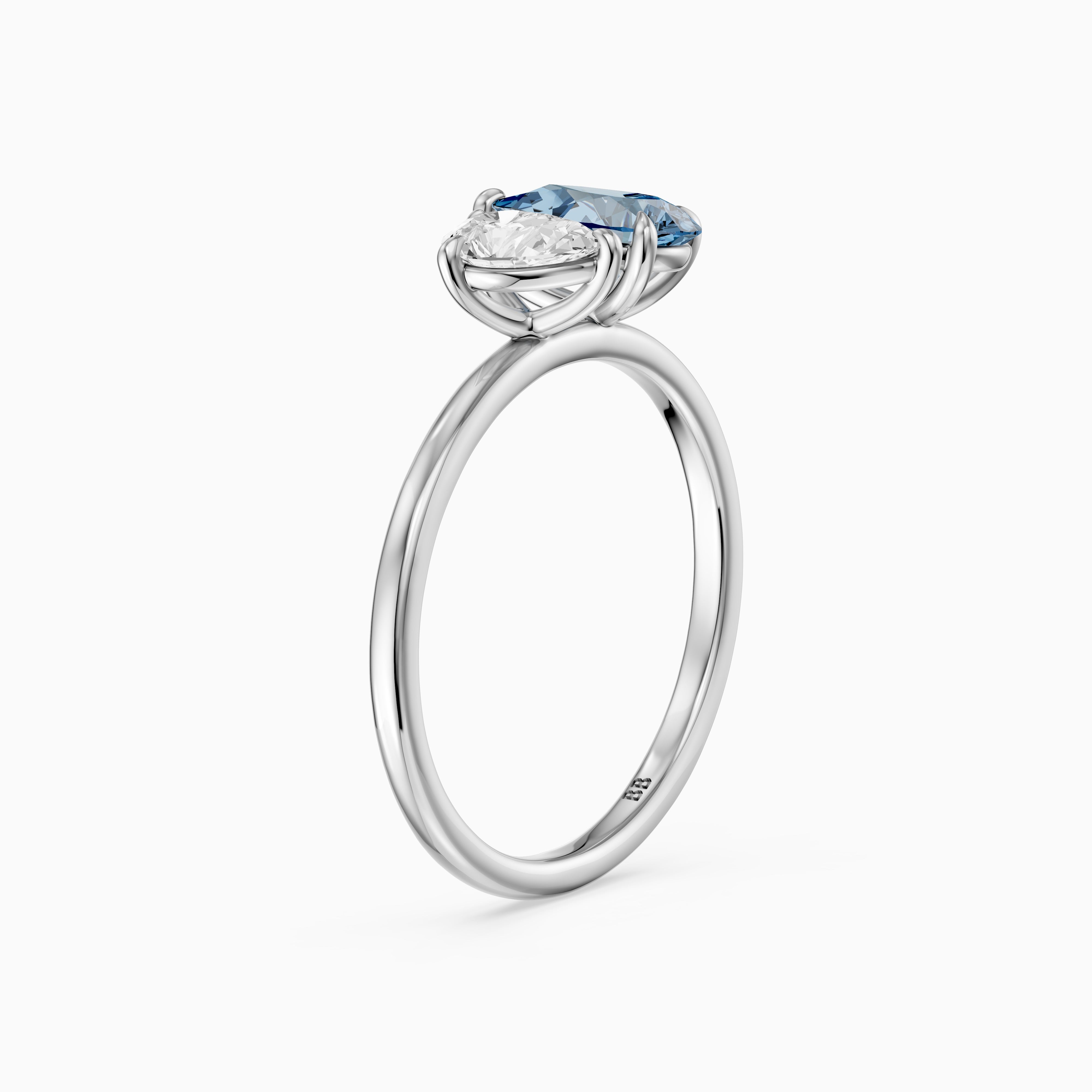 Livia Blue and White Graduated Pear Shape Color Lab Grown Diamond Toi et Moi Ring