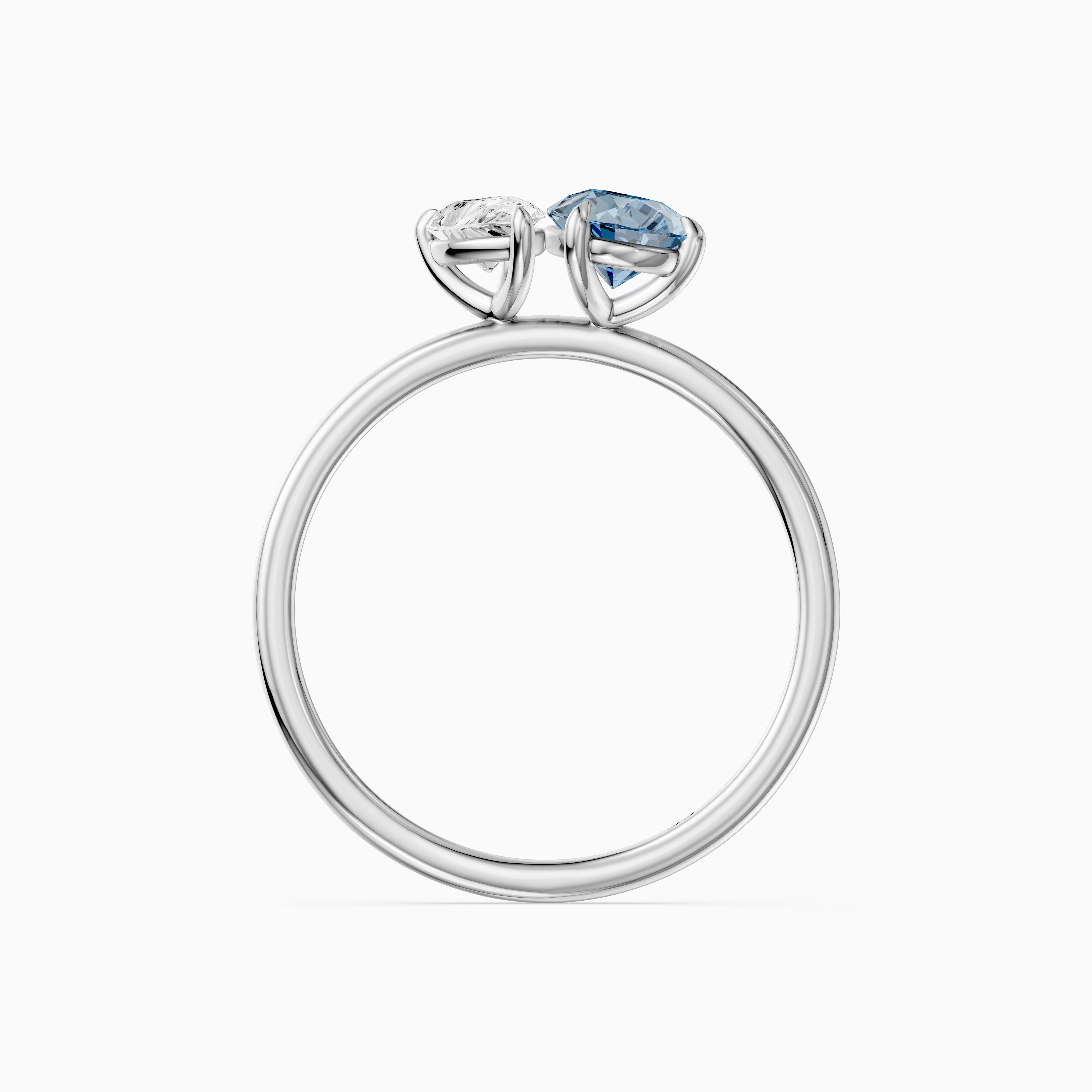 Livia Blue and White Graduated Pear Shape Color Lab Grown Diamond Toi et Moi Ring