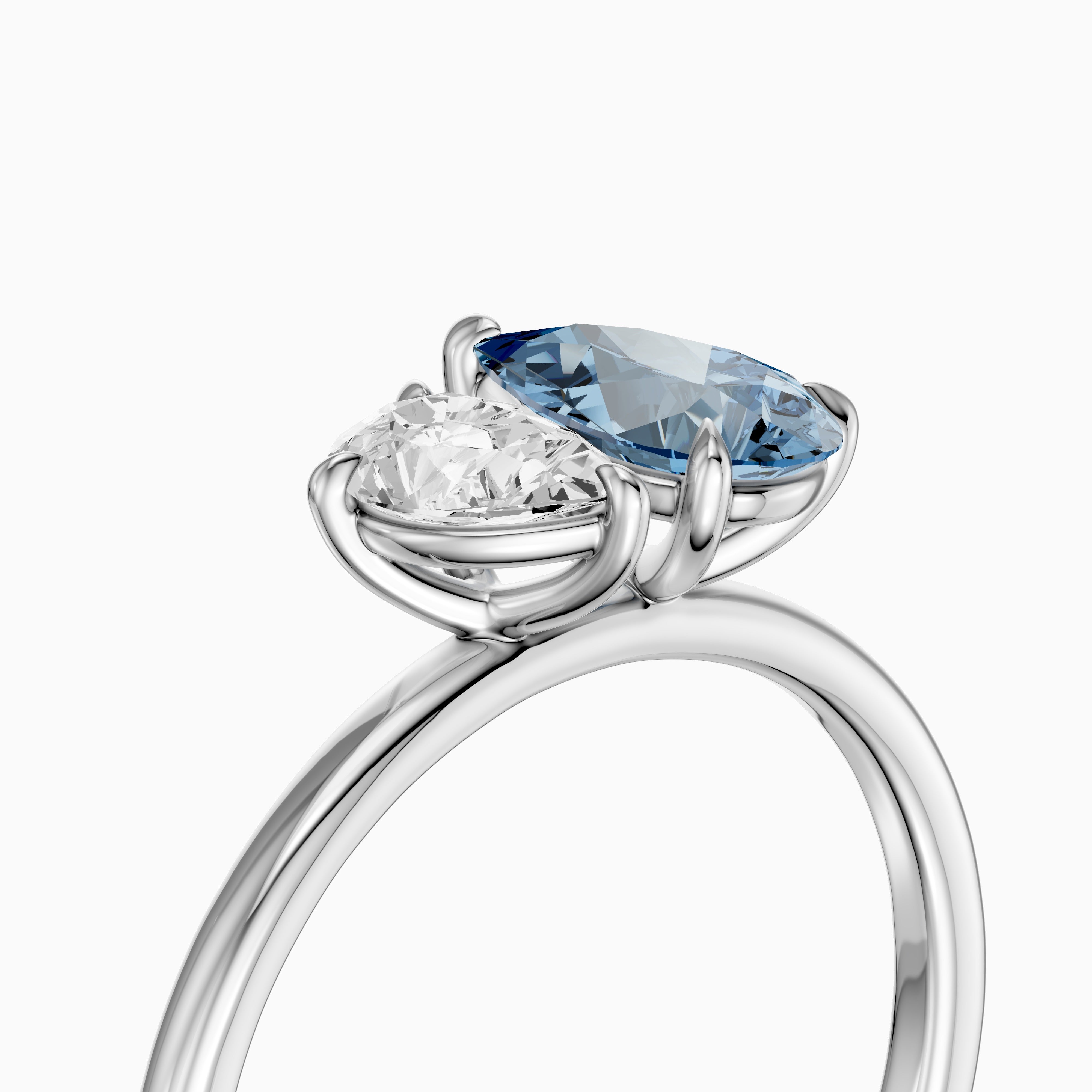 Livia Blue and White Graduated Pear Shape Color Lab Grown Diamond Toi et Moi Ring