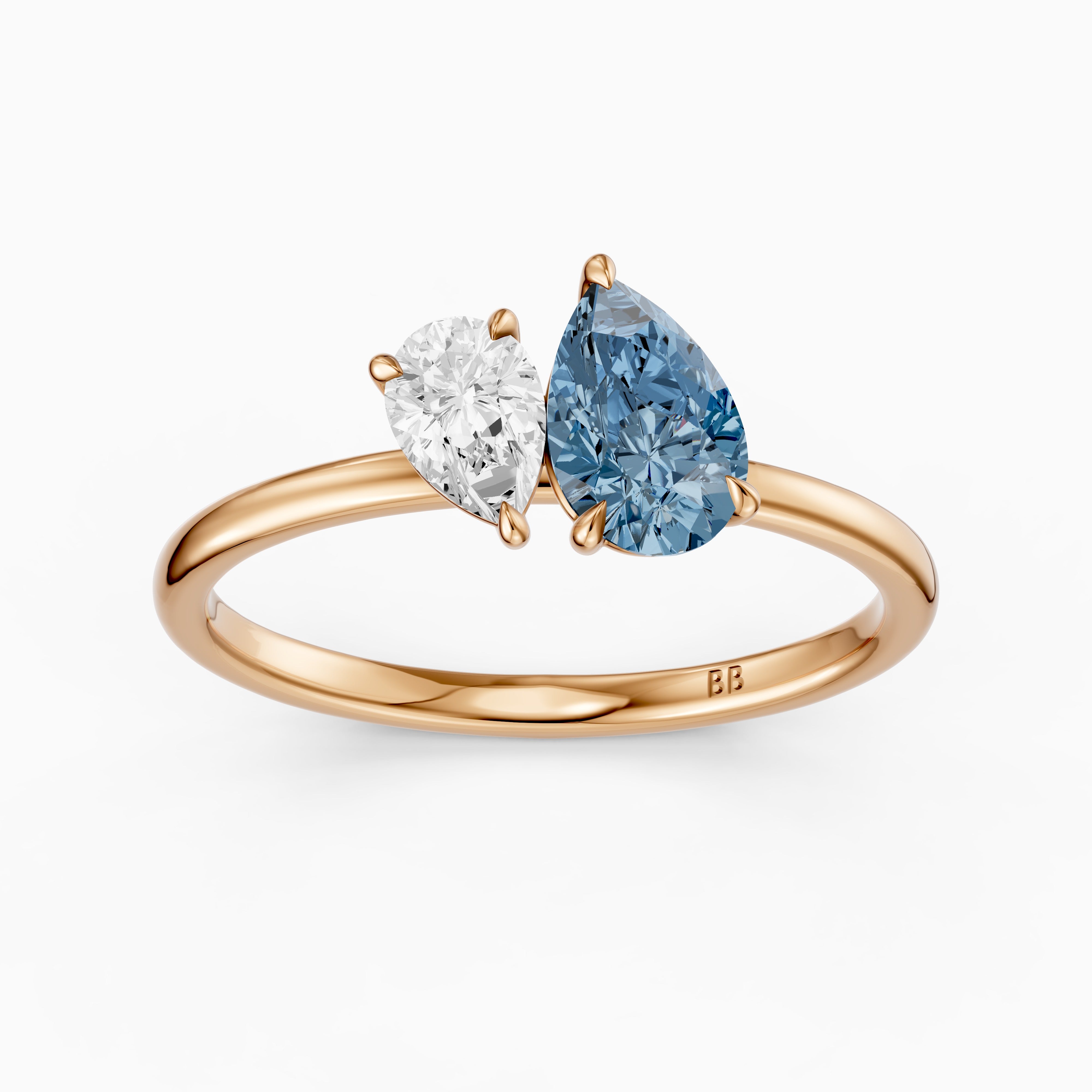 Livia Blue and White Graduated Pear Shape Color Lab Grown Diamond Toi et Moi Ring