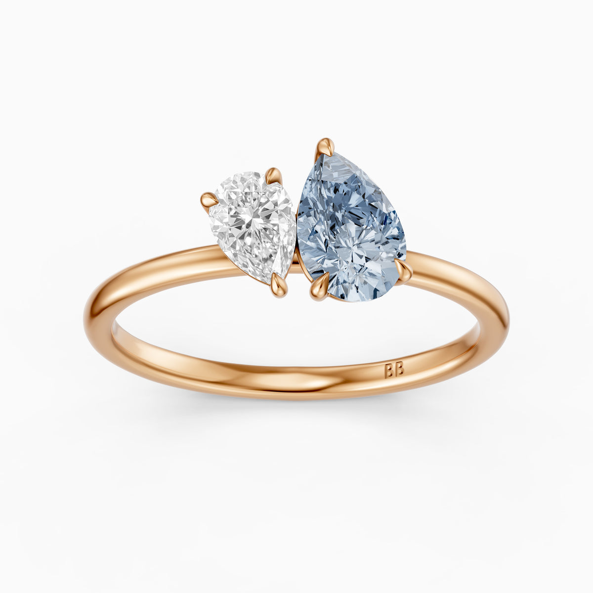 Livia Blue and White Graduated Pear Shape Color Lab Grown Diamond Toi et Moi Ring