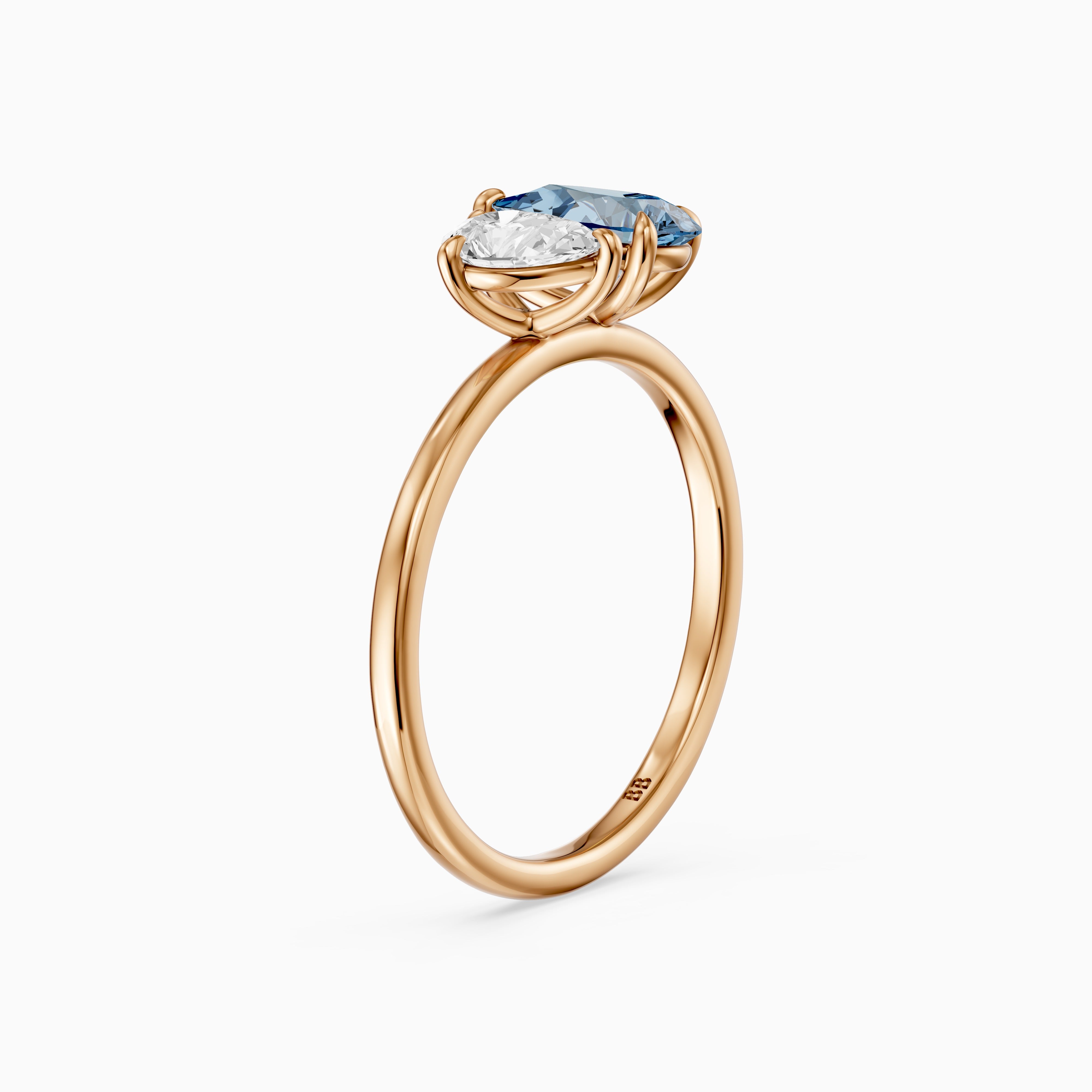 Livia Blue and White Graduated Pear Shape Color Lab Grown Diamond Toi et Moi Ring