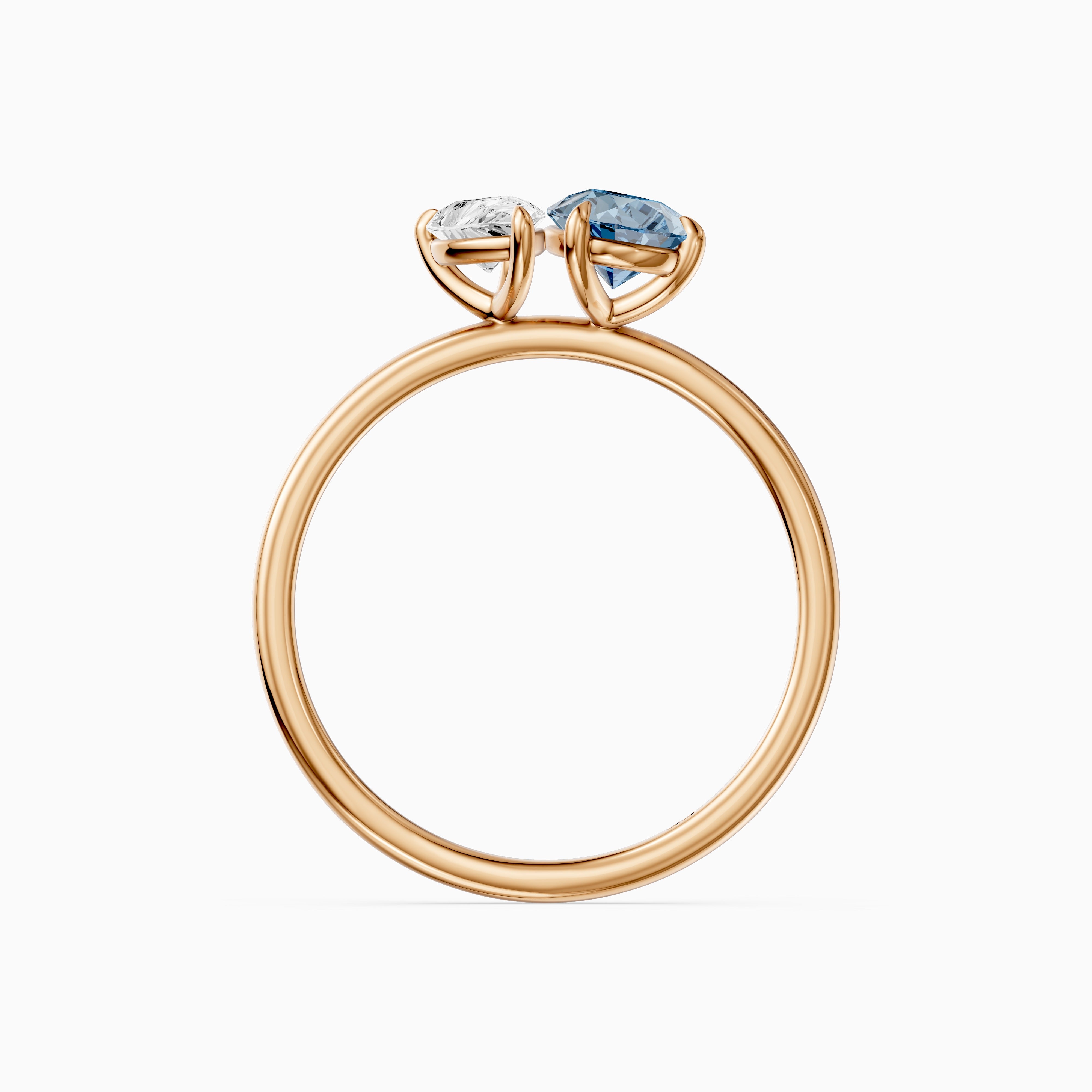 Livia Blue and White Graduated Pear Shape Color Lab Grown Diamond Toi et Moi Ring