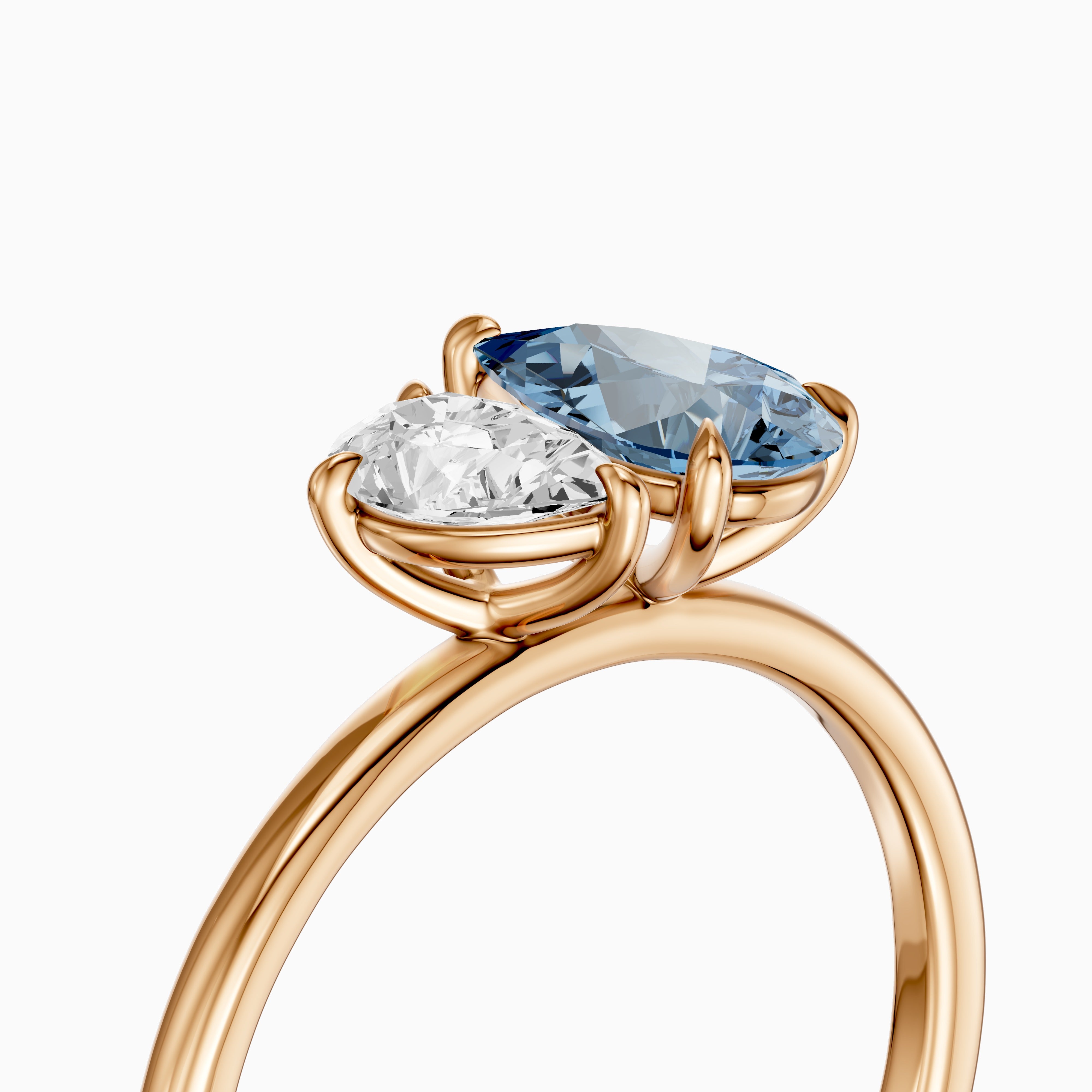 Livia Blue and White Graduated Pear Shape Color Lab Grown Diamond Toi et Moi Ring