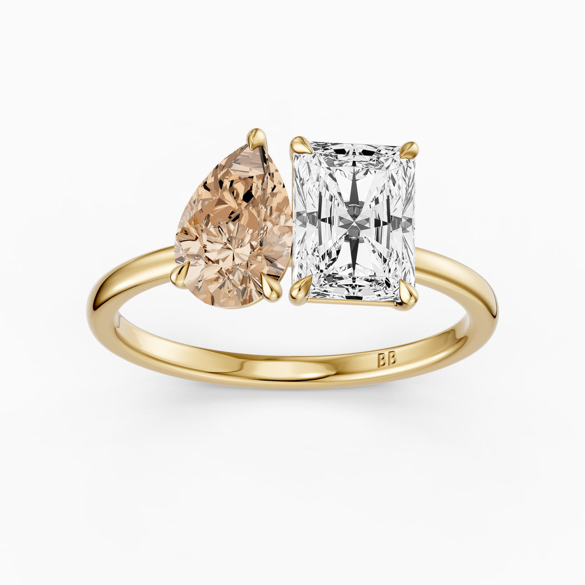 Saskia Champagne Pear and Radiant Cut Colored Lab Grown Diamond Toi et Moi Ring