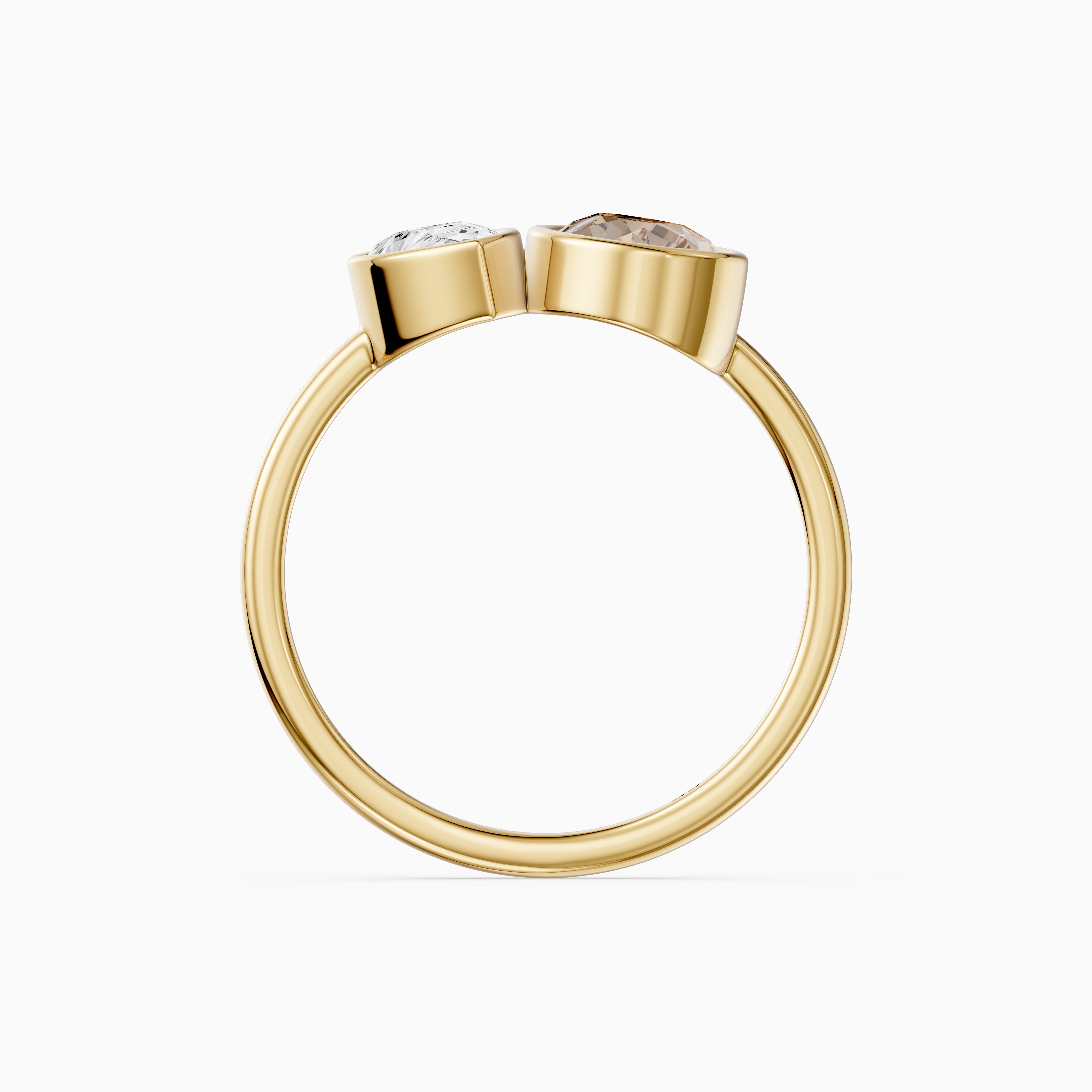 Ottilie Champagne and White Pear Cut Colored Lab Grown Diamond Toi et Moi Bezel Ring