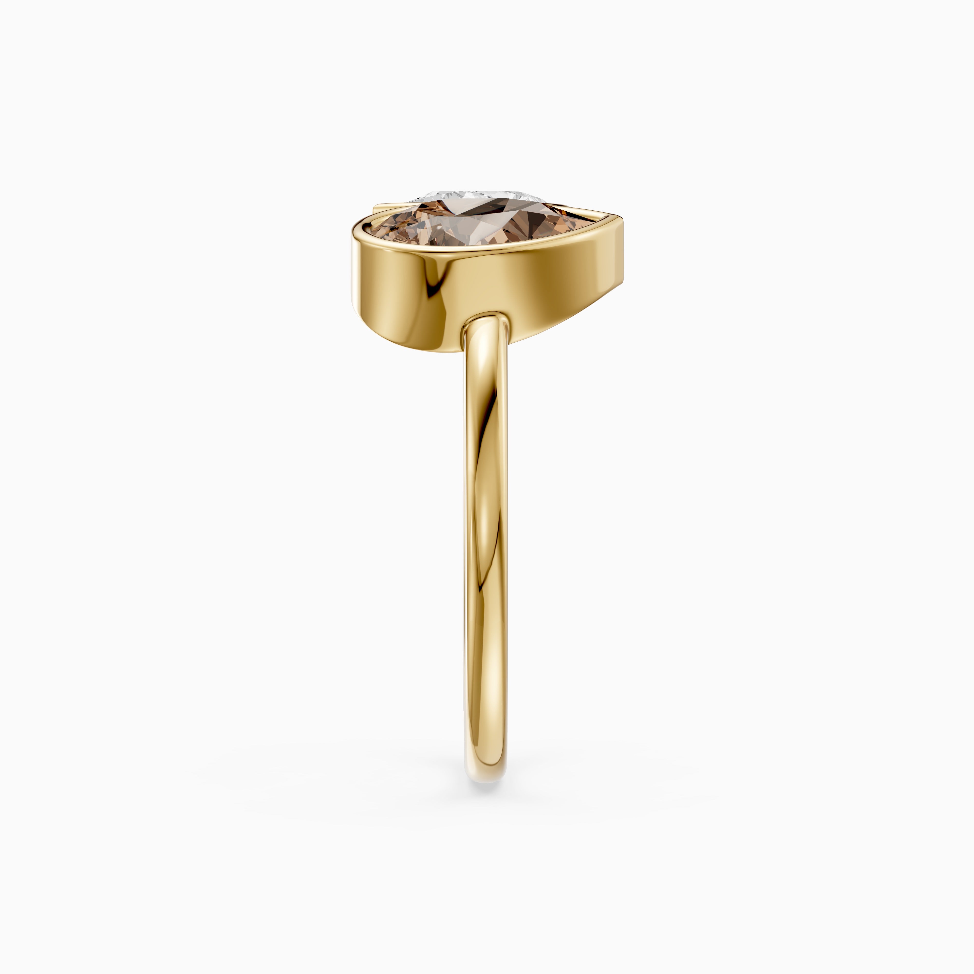 Ottilie Champagne and White Pear Cut Colored Lab Grown Diamond Toi et Moi Bezel Ring