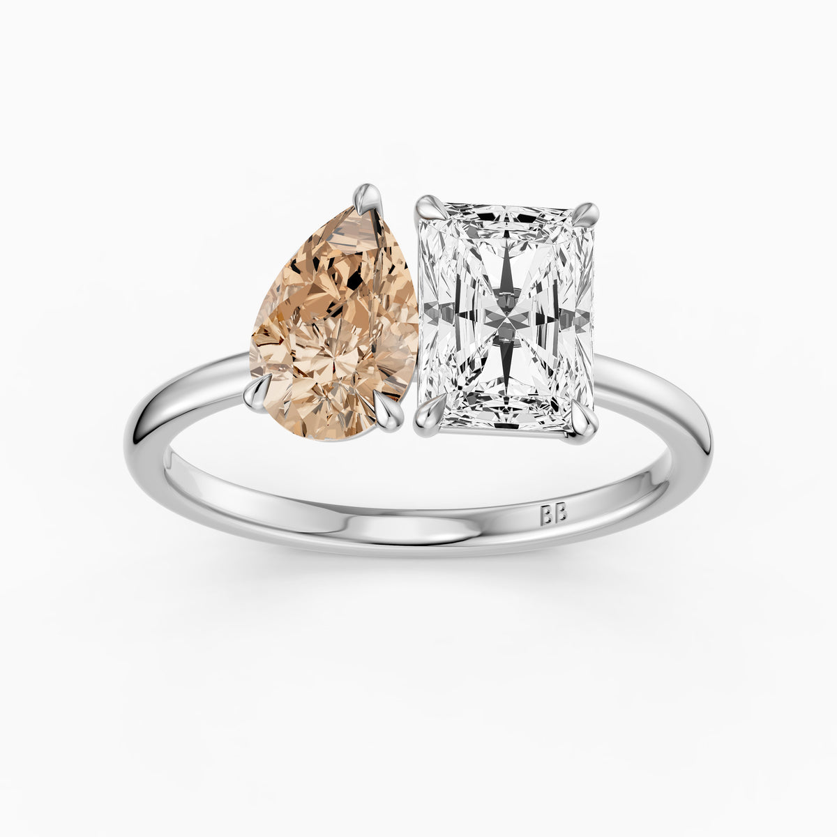 Saskia Champagne Pear and Radiant Cut Colored Lab Grown Diamond Toi et Moi Ring