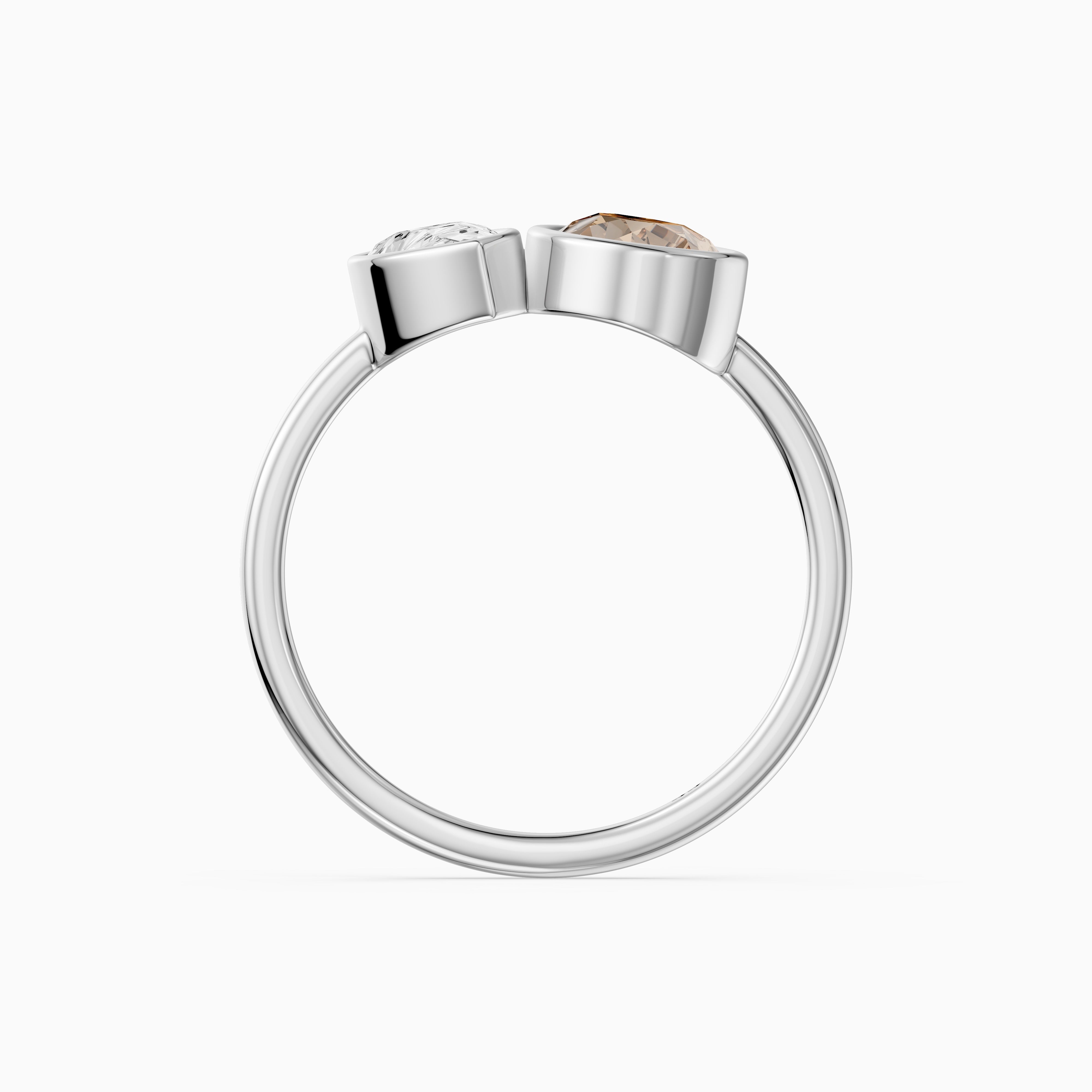 Ottilie Champagne and White Pear Cut Colored Lab Grown Diamond Toi et Moi Bezel Ring