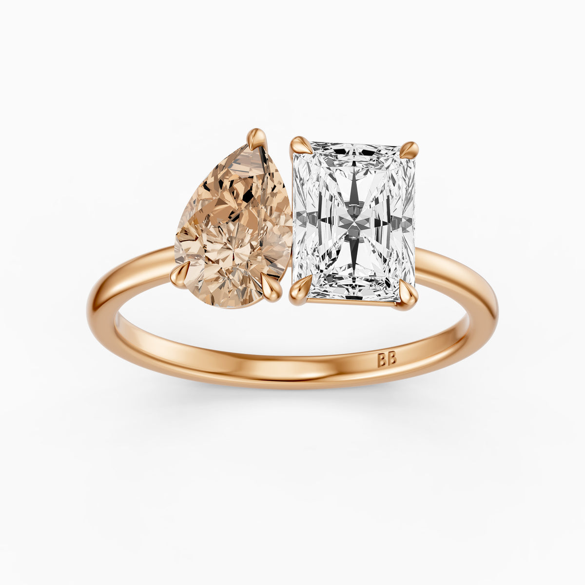 Saskia Champagne Pear and Radiant Cut Colored Lab Grown Diamond Toi et Moi Ring