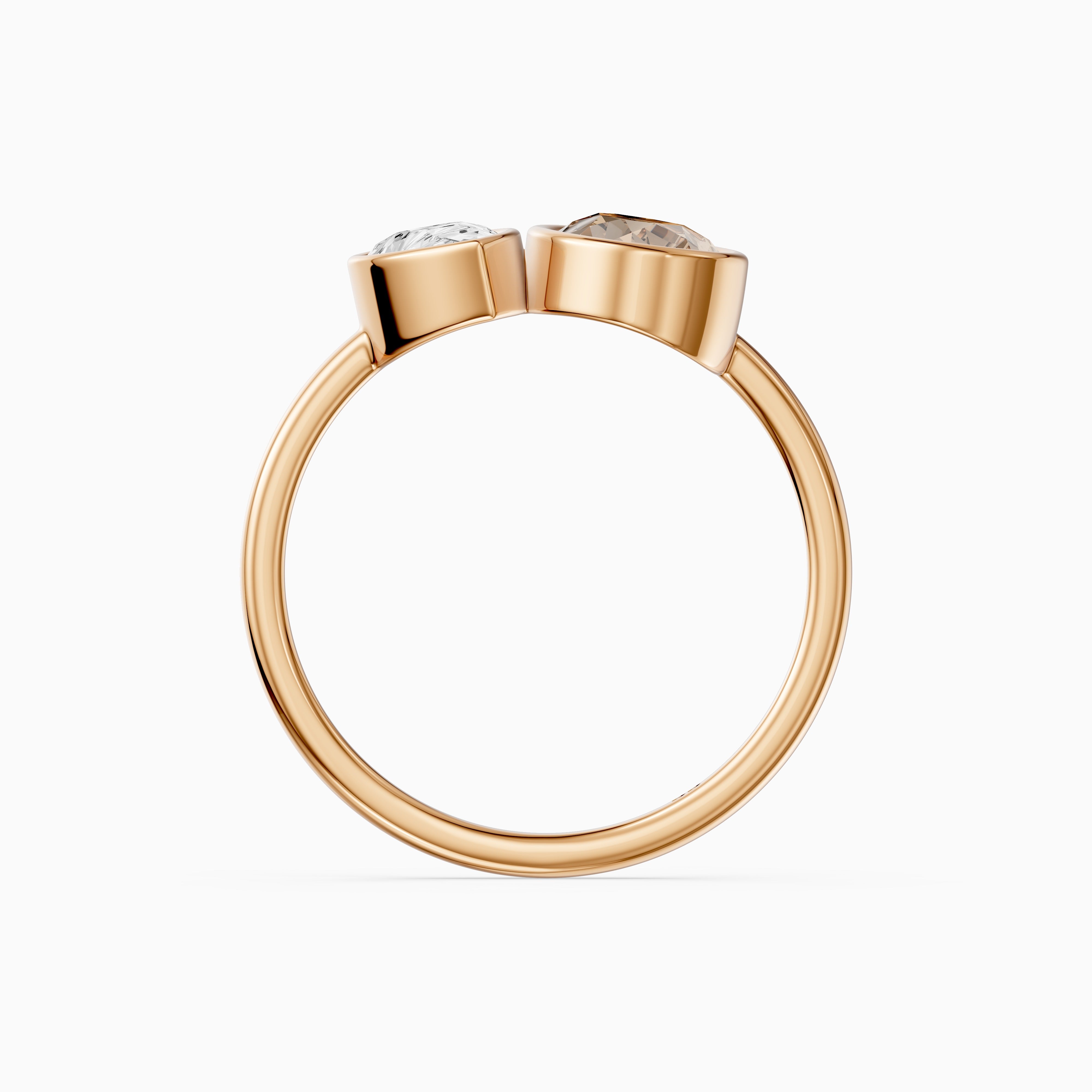 Ottilie Champagne and White Pear Cut Colored Lab Grown Diamond Toi et Moi Bezel Ring