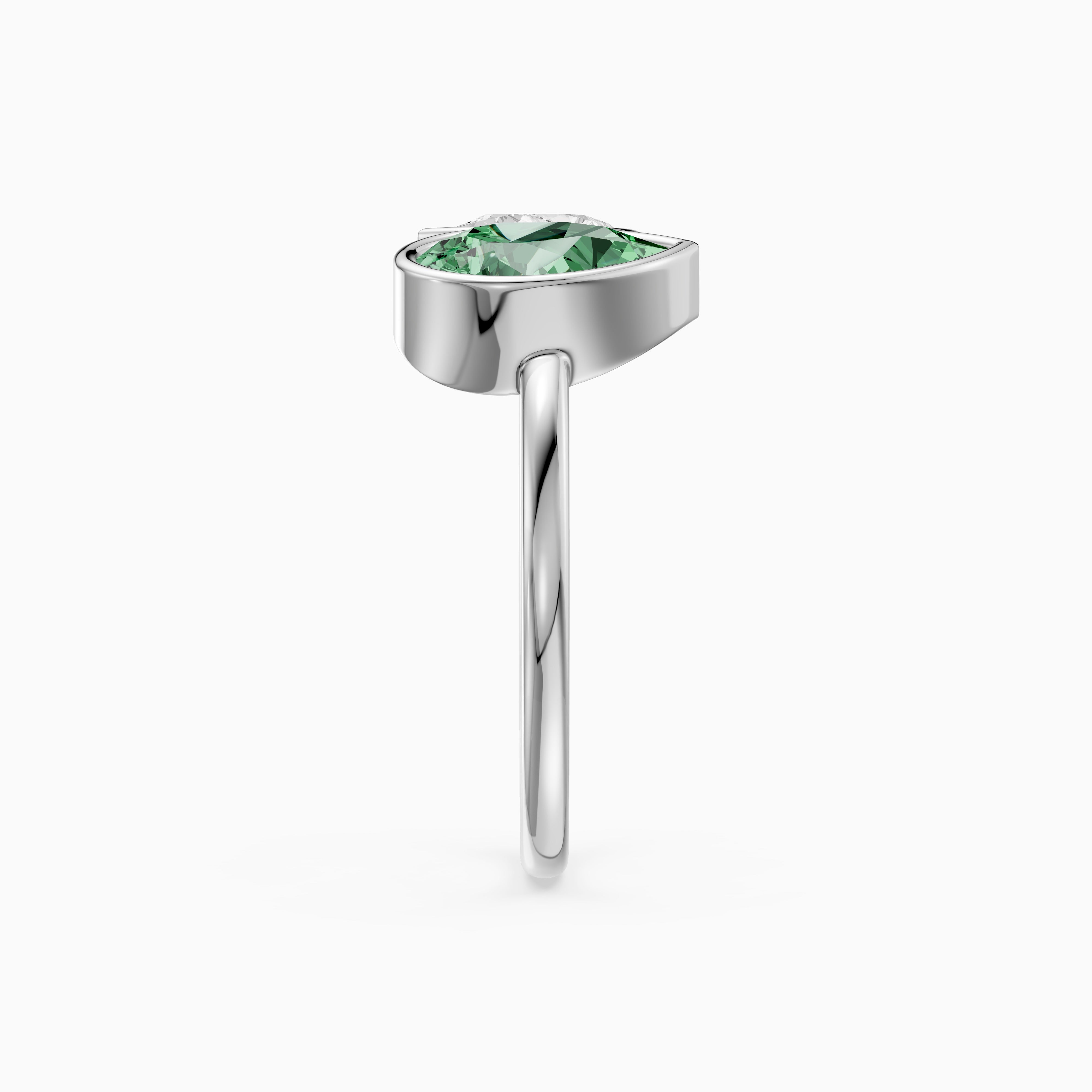 Oriana Green and White Pear Cut Colored Lab Grown Diamond Toi et Moi Bezel Ring