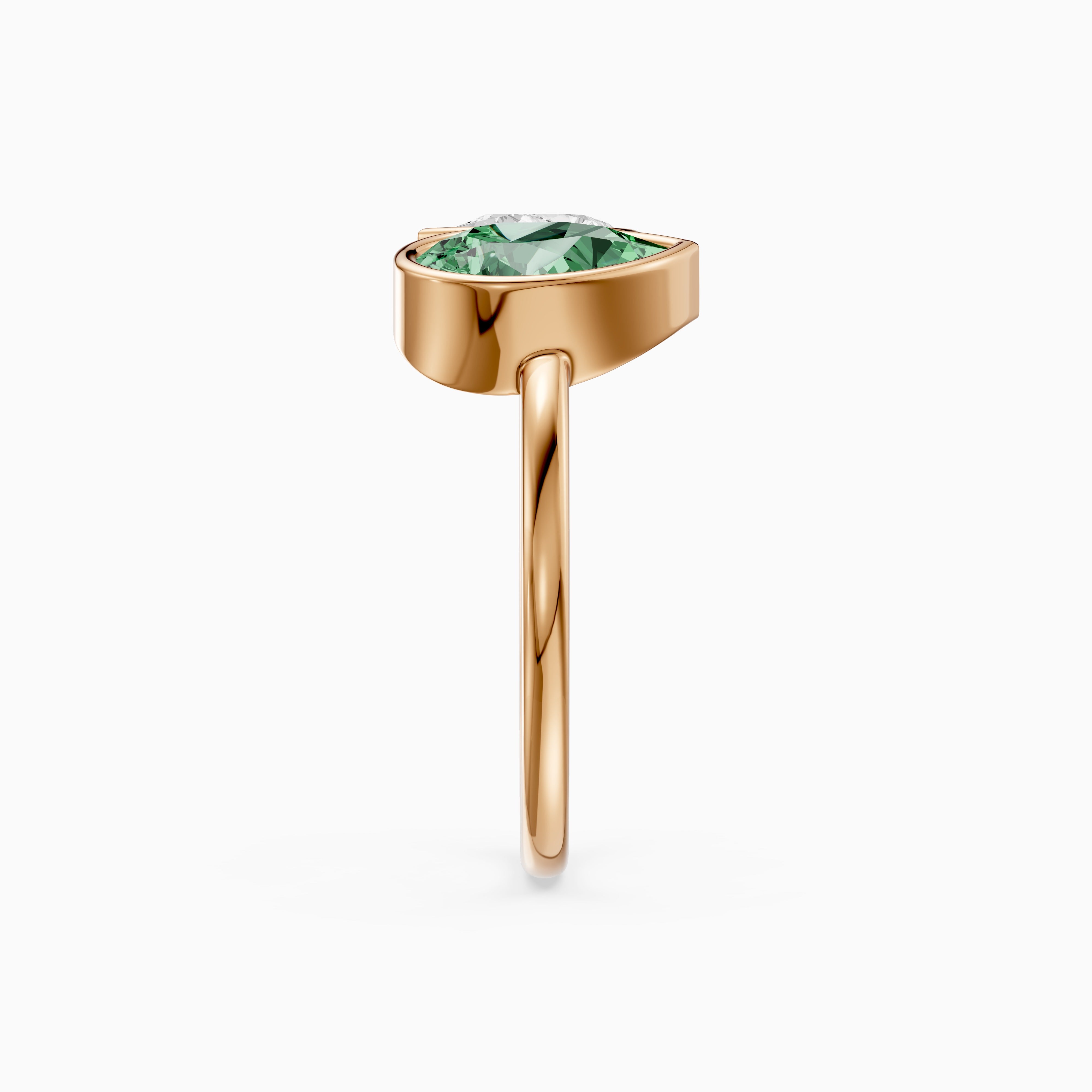 Oriana Green and White Pear Cut Colored Lab Grown Diamond Toi et Moi Bezel Ring