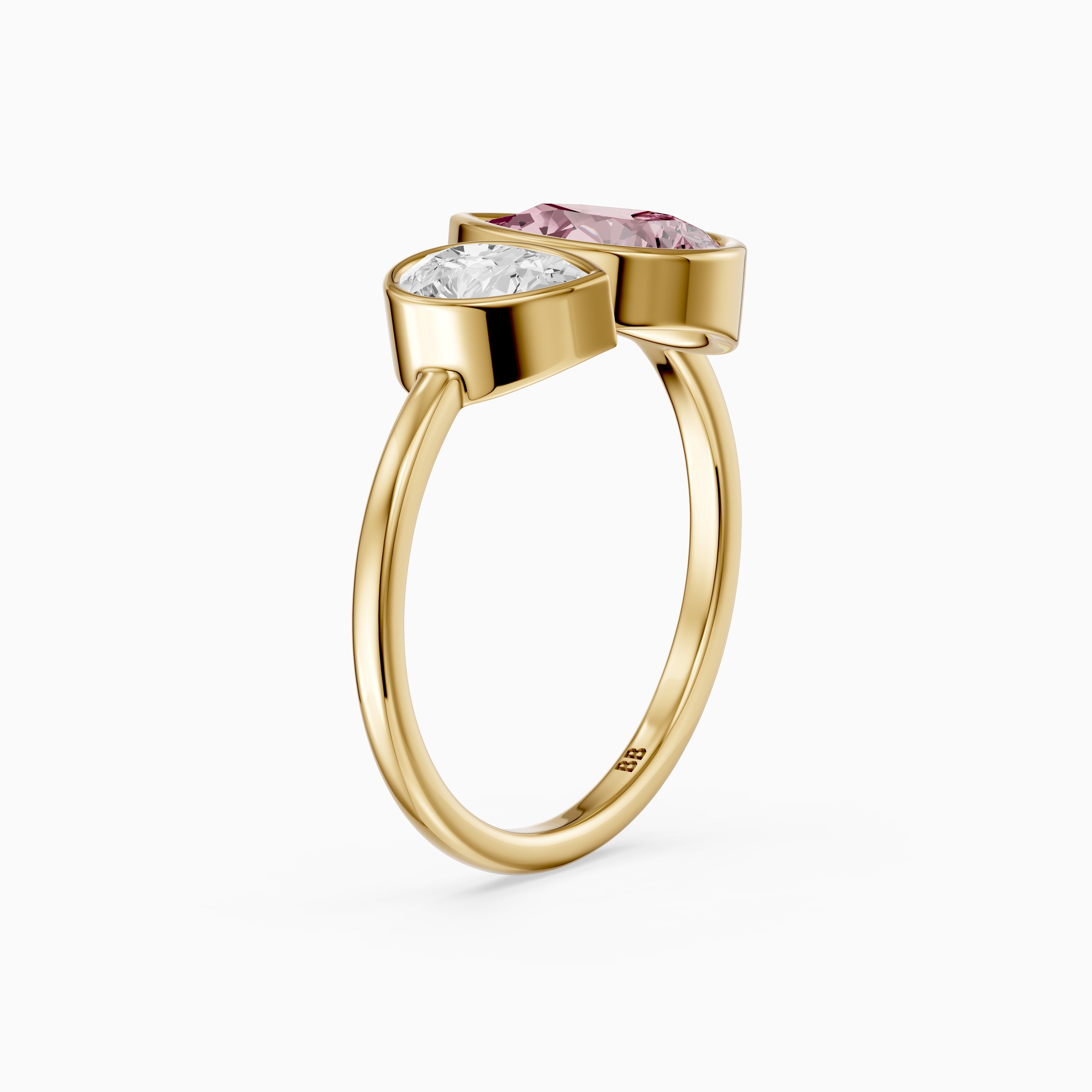 Prisca Pink and White Pear Cut Colored Lab Grown Diamond Toi et Moi Bezel Ring